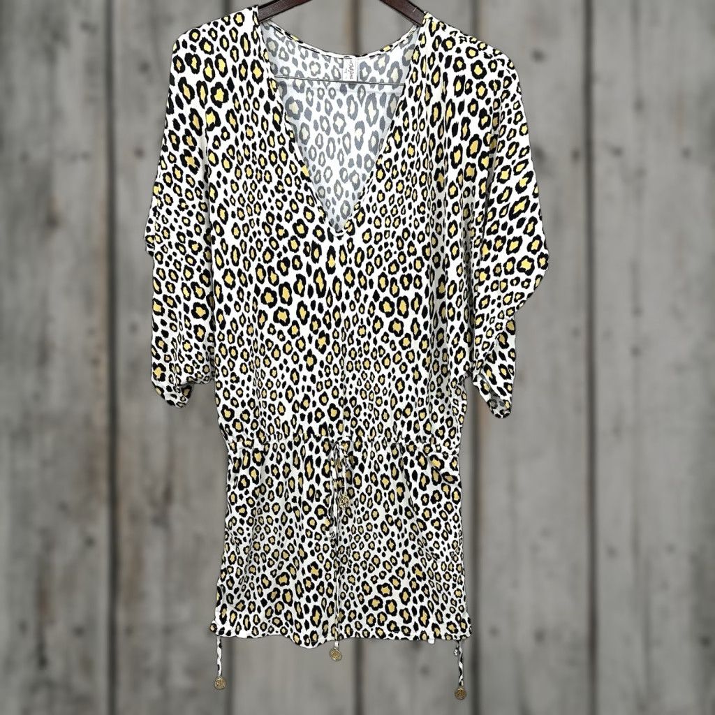 Luli Fama Cabana Dress Women XS Cheetah Leopard Print Dolman Boho Quiet Lux Mini