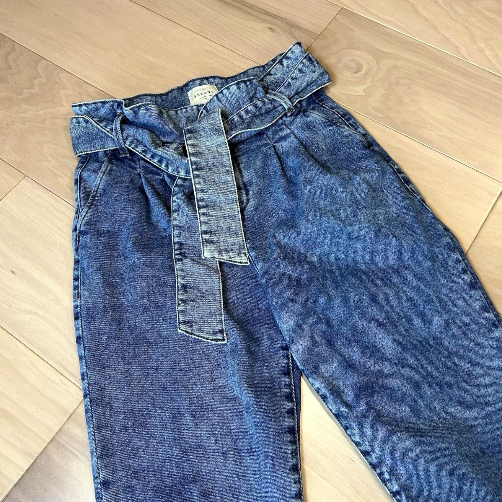 Vintage VINTAGE: No Sézane Austin Trousers Blue Denim Paperbag Tie Waist Women FR 38 Jeans Slim? No Size 26" / US 2 / IT 38 - 2 Thumbnail