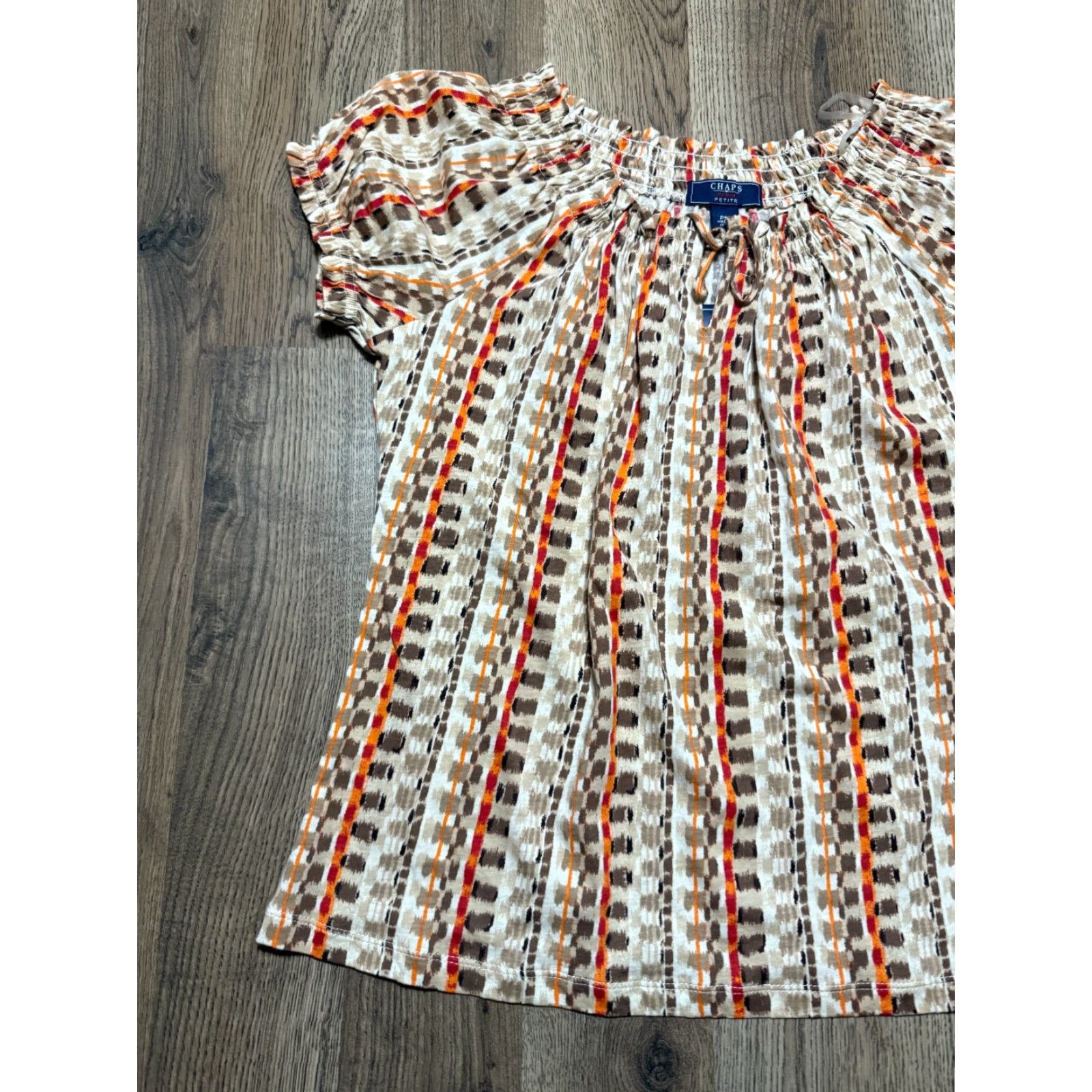 Chaps NWT CHAPS Shirt Women's Petite Medium Brown Red Orange Allover Print Size M / US 6-8 / IT 42-44 - 3 Thumbnail