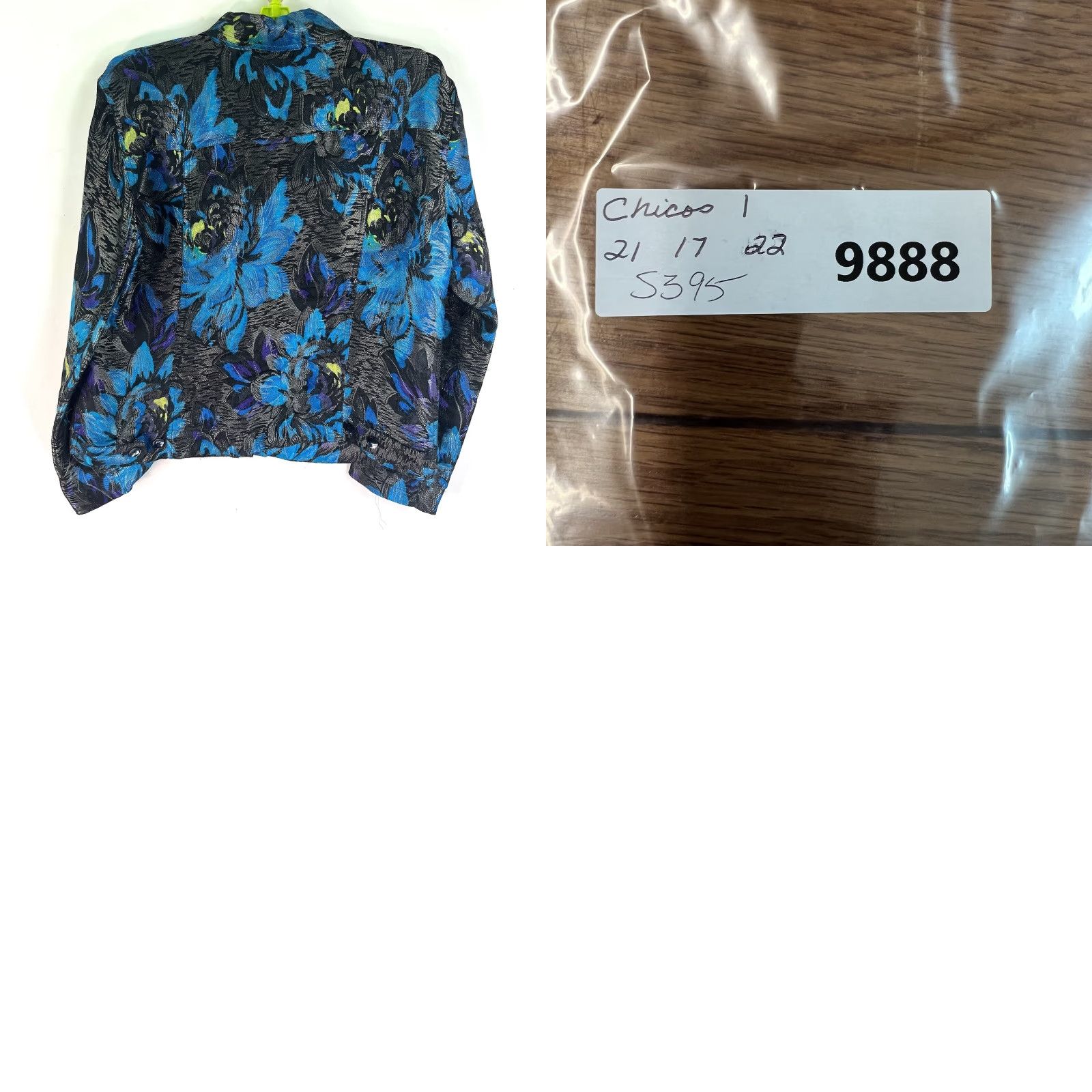 Vintage Chico's Jacket Shirt Silk Metallic Floral Button Up Women’s Size 1 M Long Sleeve Blue Vintage No (adapt: not vintage) Size XS / US 0-2 / IT 36-38 - 8 Thumbnail