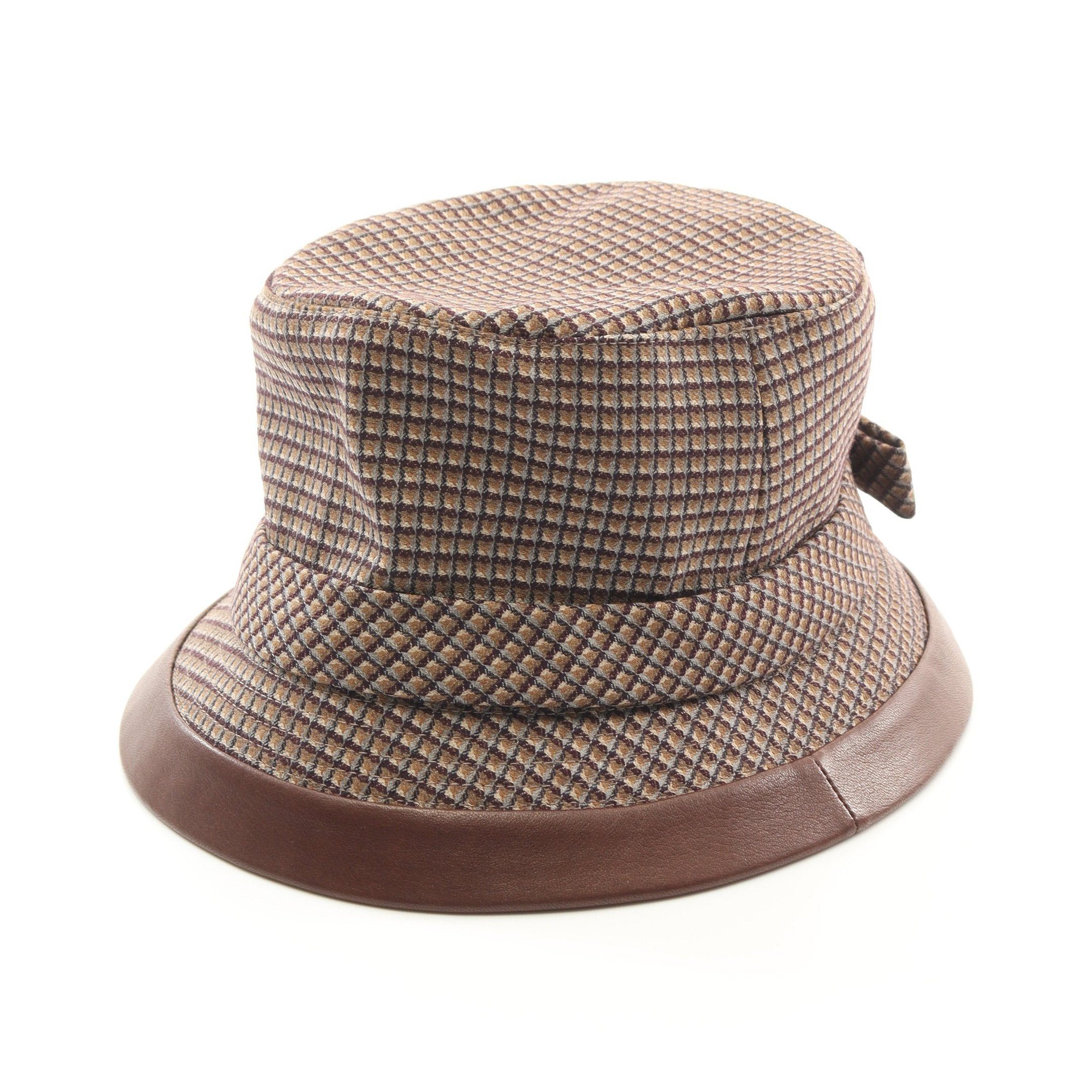 Hermes Hermes Bucket Hat Check Wool Leather Brown Beige Gray Ribbon Size ONE SIZE - 1 Thumbnail