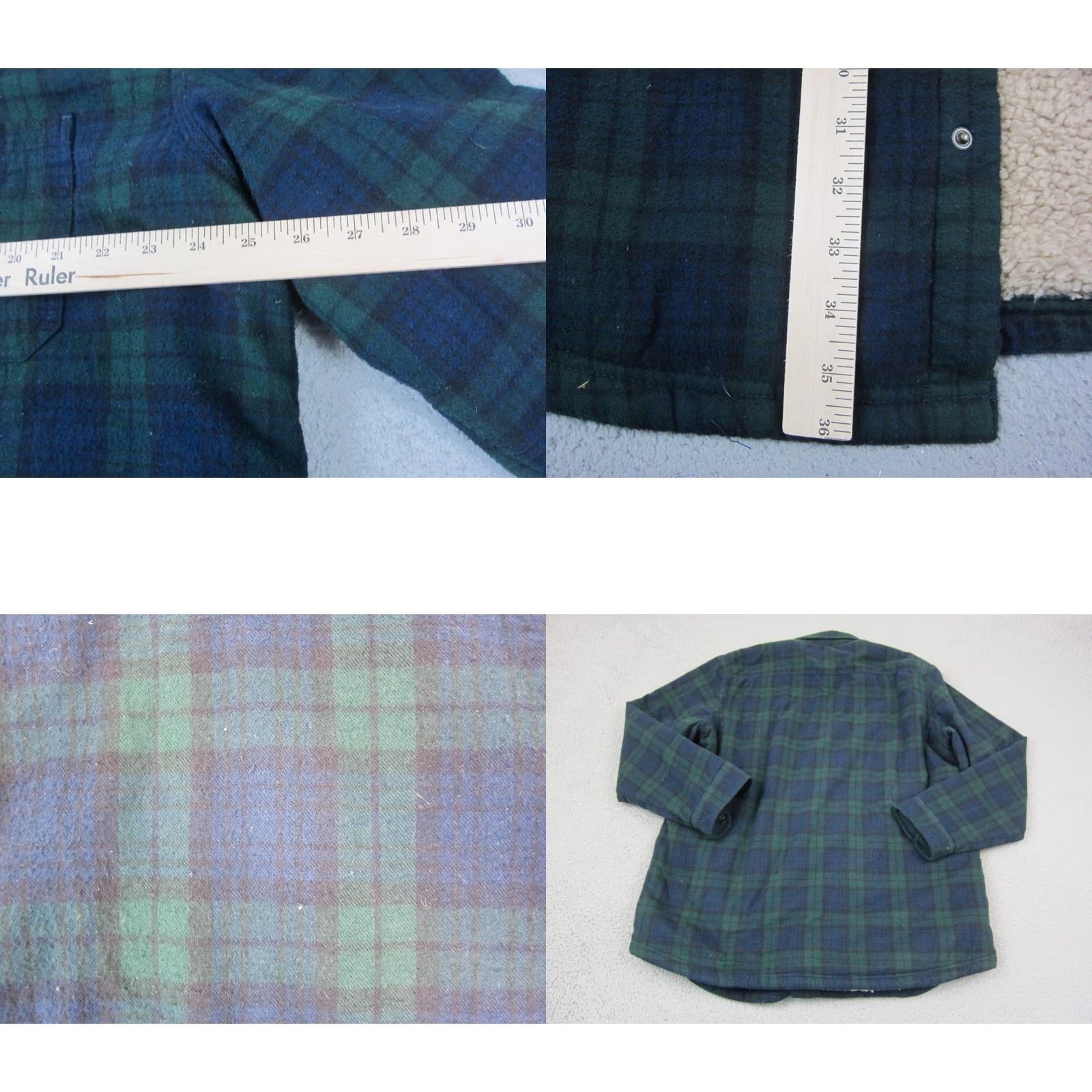 Vintage LL Bean Shirt Shacket XLT Green Plaid Flannel Sherpa Lined Button-Up Shirt Mens Big & Tall Casual Workwear 80s 90s Outdoor Size US XL / EU 56 / 4 - 8 Thumbnail