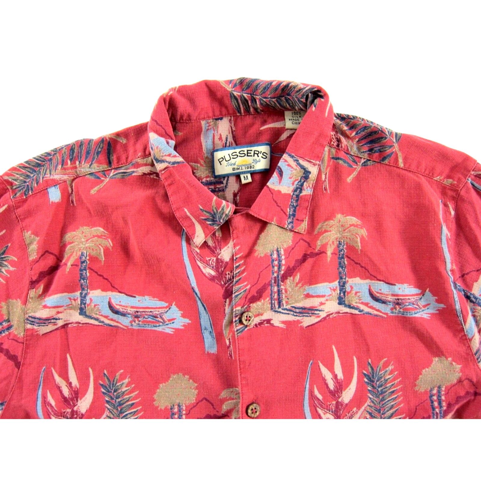 Vintage VINTAGE Pusser's Shirt Hawaiian Button-Down Short Sleeve Silk Medium Red Floral Silk Size US M / EU 48-50 / 2 - 4 Thumbnail