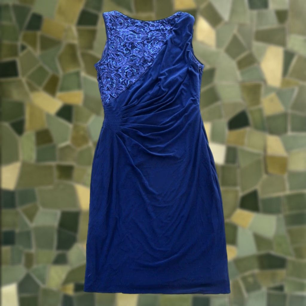 Vintage VINTAGE R&M Richards Blue Stretch Sparkle Sequin Sleeveless Ruched Sheath Dress Small Dress Size S / US 4 / IT 40 - 1 Thumbnail