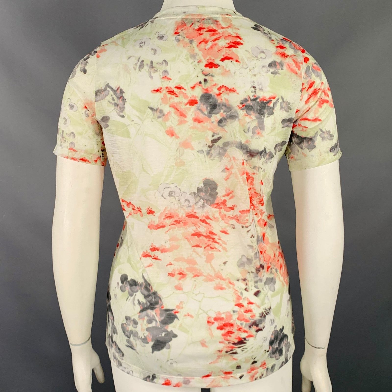 PRABAL GURUNG L Multi Color Pink Polyester Floral T-Shirt