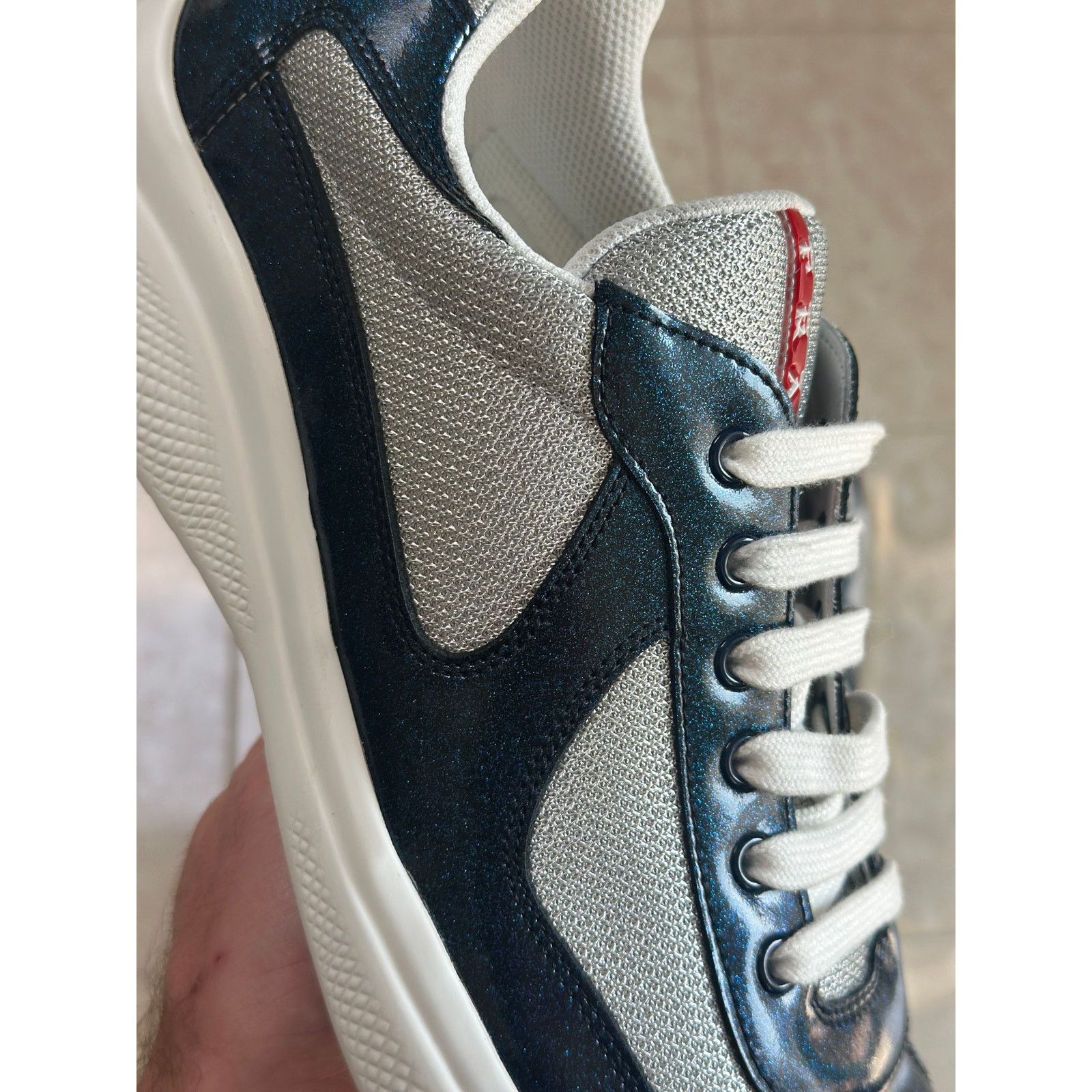 Prada America's Cup Sneakers Blue Glitter Detail Size 10Uk