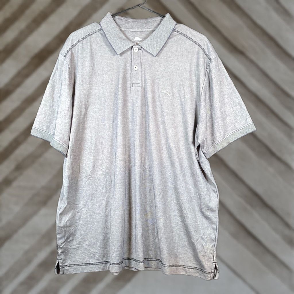 Tommy Bahama Tommy Bahama Men Shirt Gray Collared Polo Short Sleeve Cotton Polyester Blend XL Size US XL / EU 56 / 4 - 1 Thumbnail