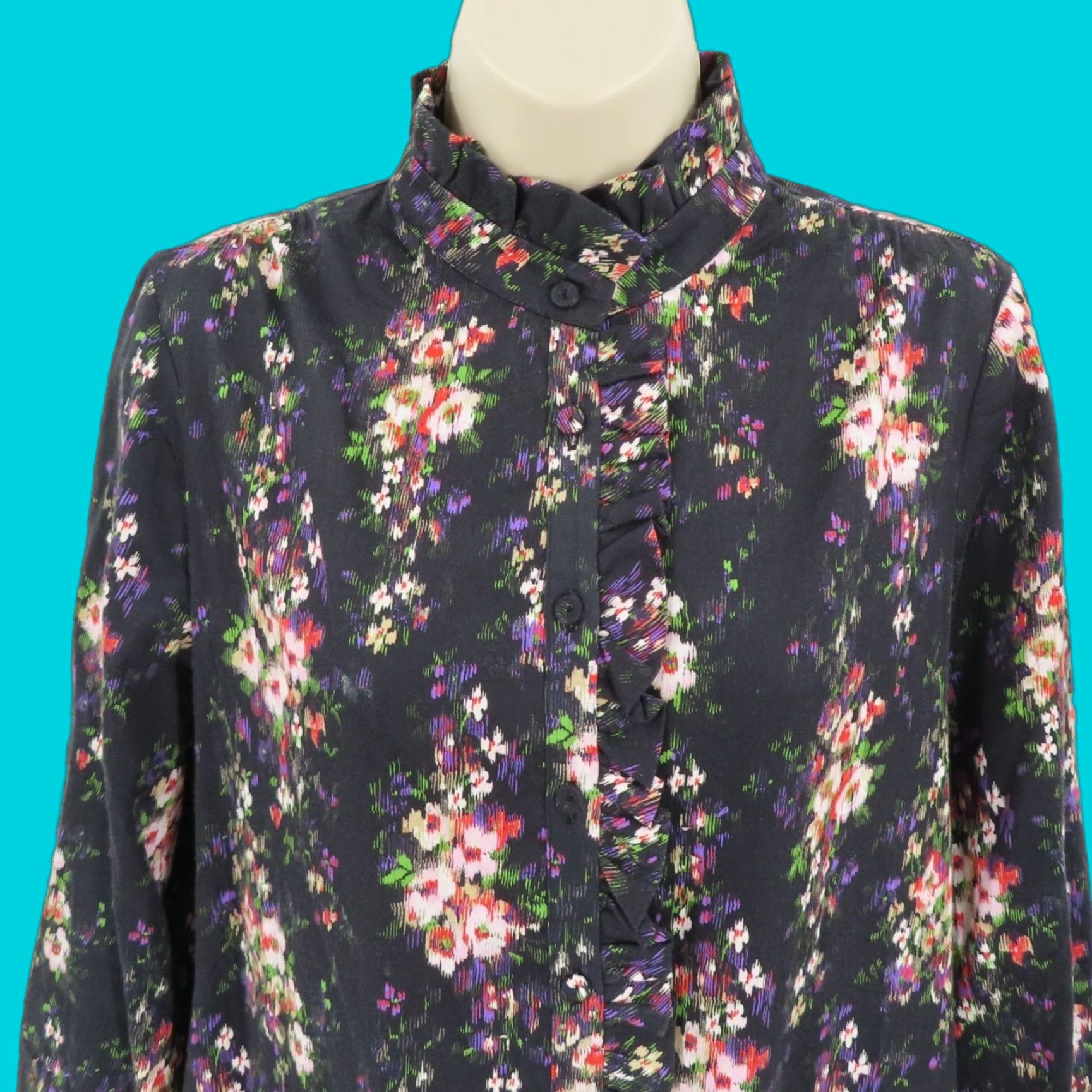 Vintage Tuckernuck Women S Tate Onyx Falling Flowers Bouquet Pleated Floral Shirt Dress Long Sleeve Size S / US 4 / IT 40 - 1 Thumbnail
