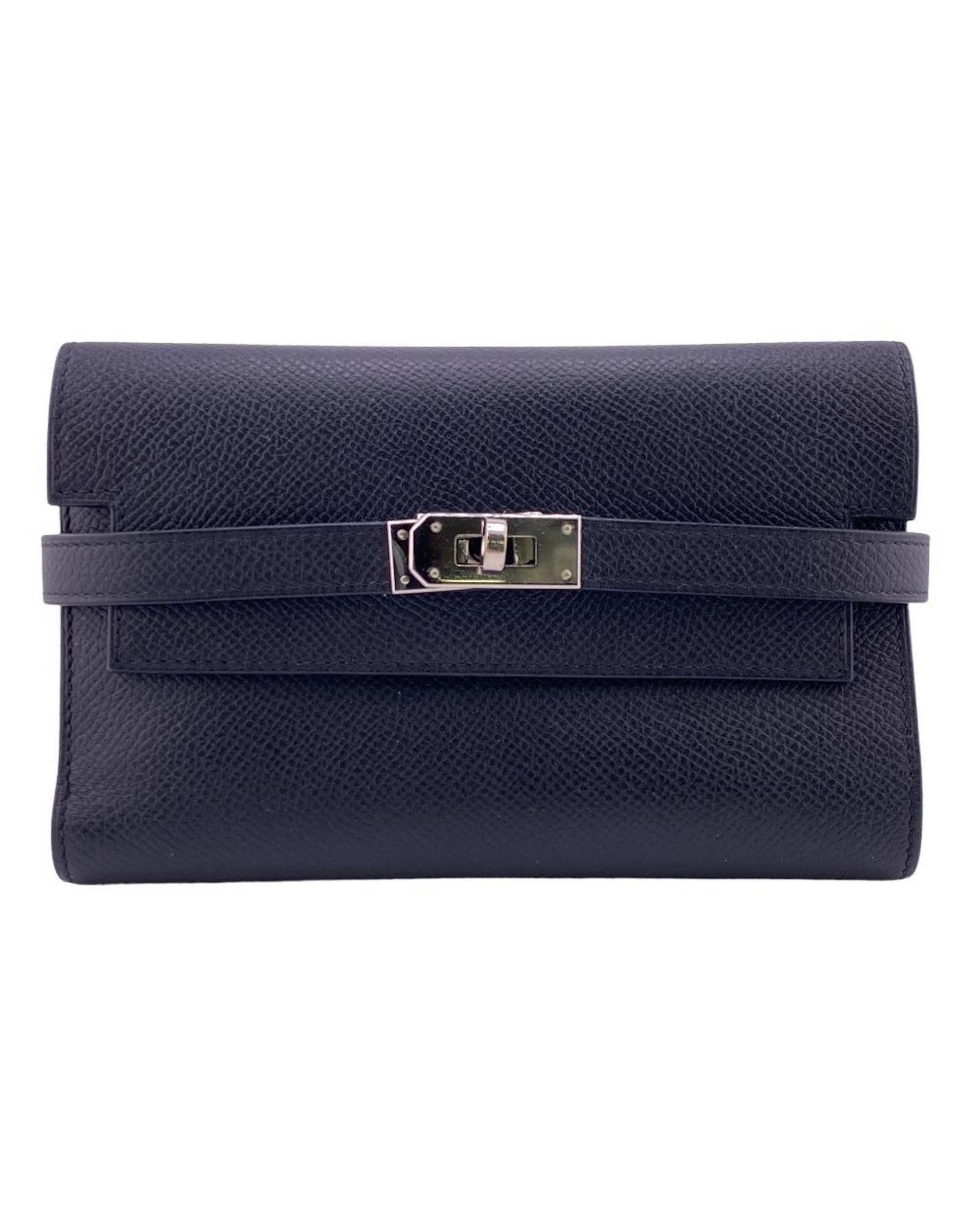 image of Hermes Luxury Black Leather Triple Wallet, Women's