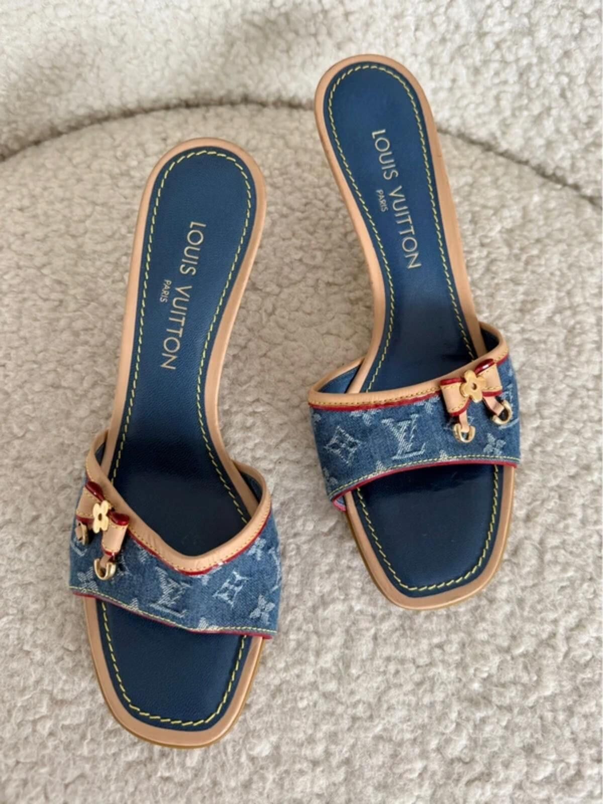 Louis Vuitton Louis Vuitton Denim Monogram Kitten Heel Mules Size US 8 / IT 38 - 2 Thumbnail