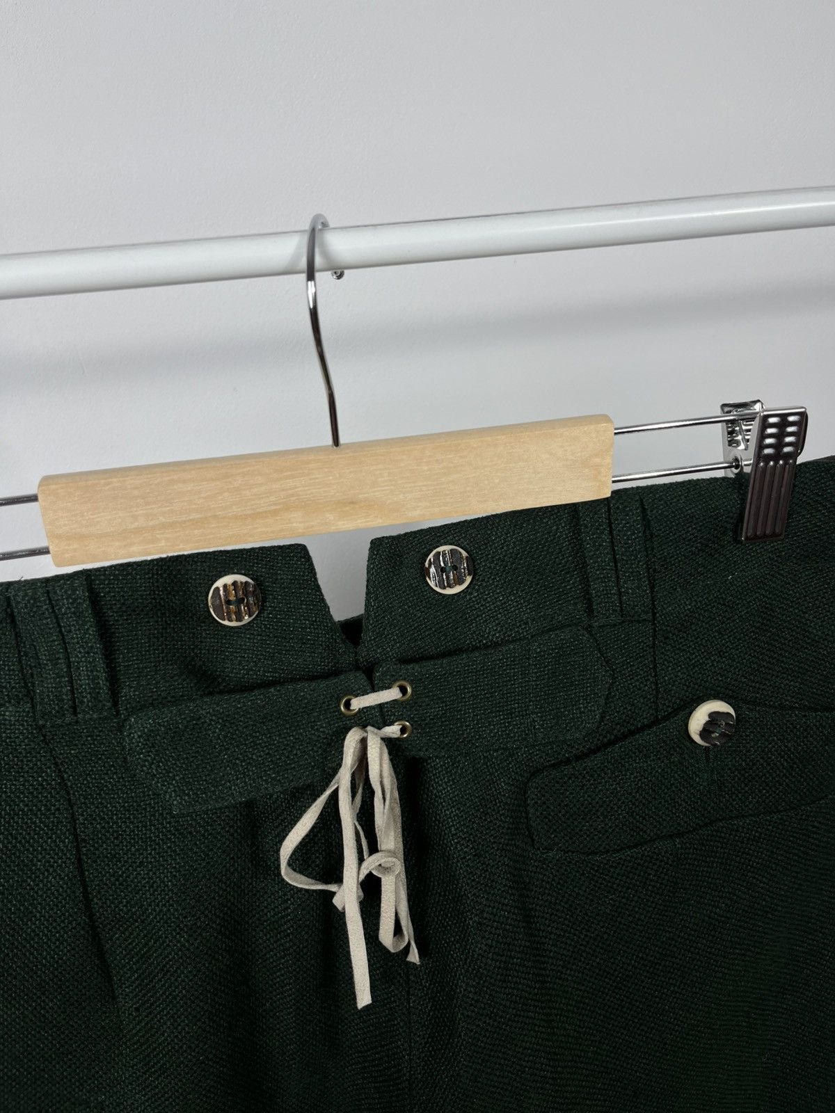 Vintage Amann Austria Green Linen Trousers High Waist Tyrolean Pants Size US 30 / EU 46 - 4 Thumbnail