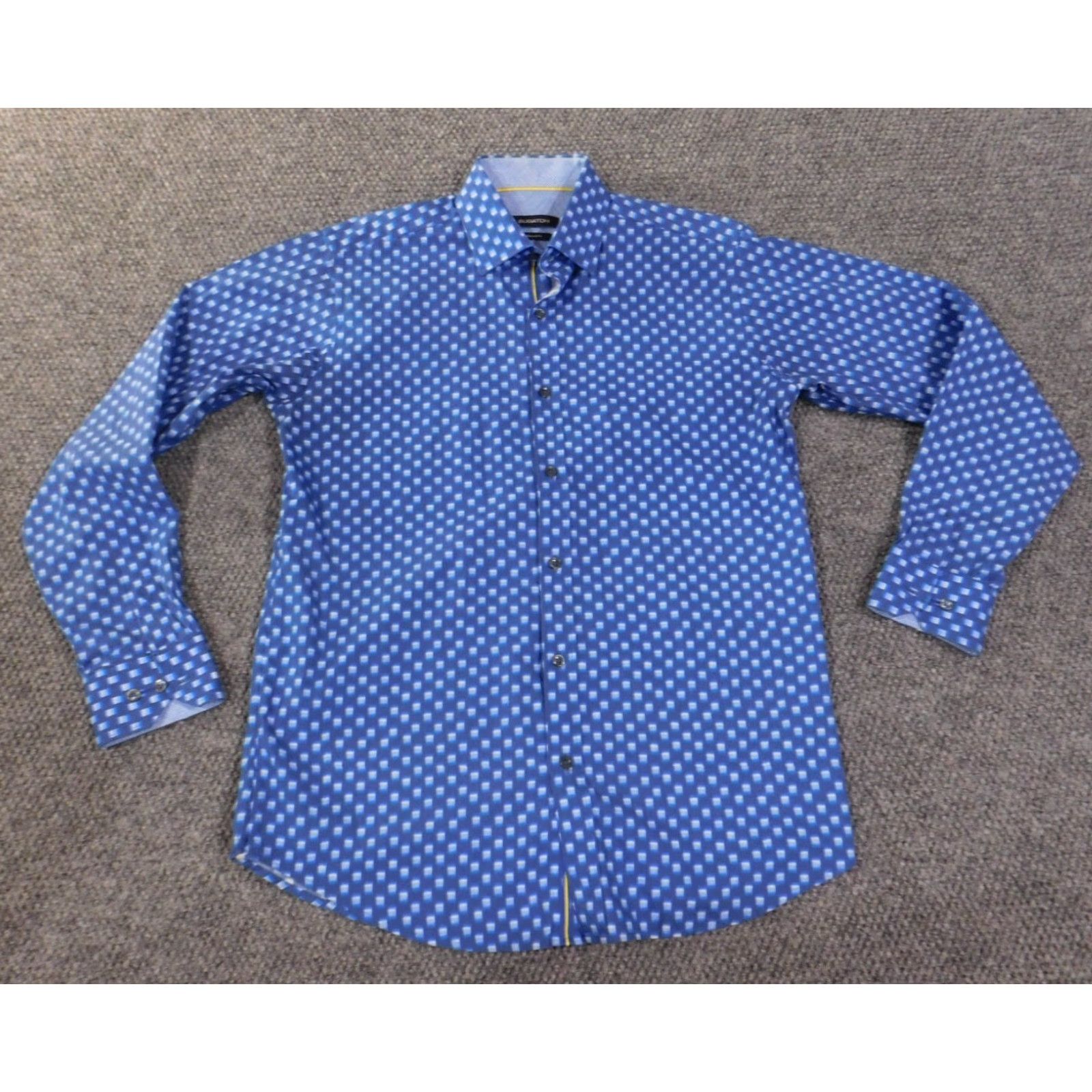 BUGATCHI Bugatchi Mens Button-Up Shirt Collar Down Long Sleeve Geometric Blue Cotton Knit Casual Regular M Size Adult Mens Size US M / EU 48-50 / 2 - 2 Thumbnail