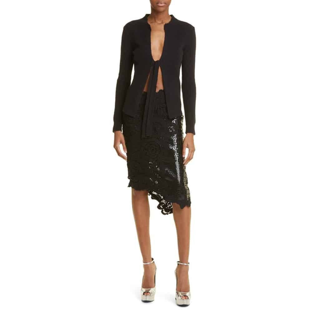 Tom Ford o1loc1c0924 GCL861 Asymmetric Lace & Leather Skirt in Black Size 26" / US 2 / IT 38 - 2 Thumbnail