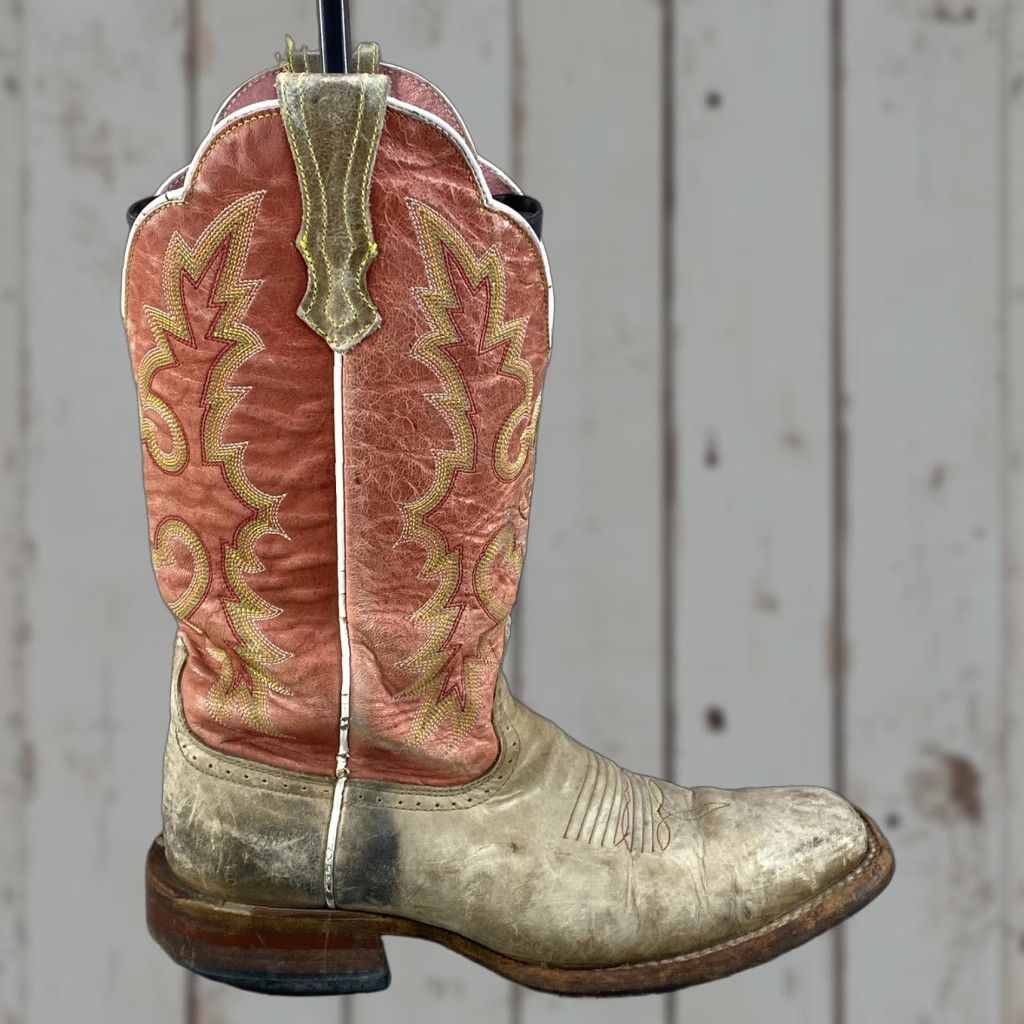 Ariat Ariat Womens 8.5 Boots Tan Pink Leather Square Toe Cowboy Western UK 6 Size US 6 / IT 36 - 1 Thumbnail