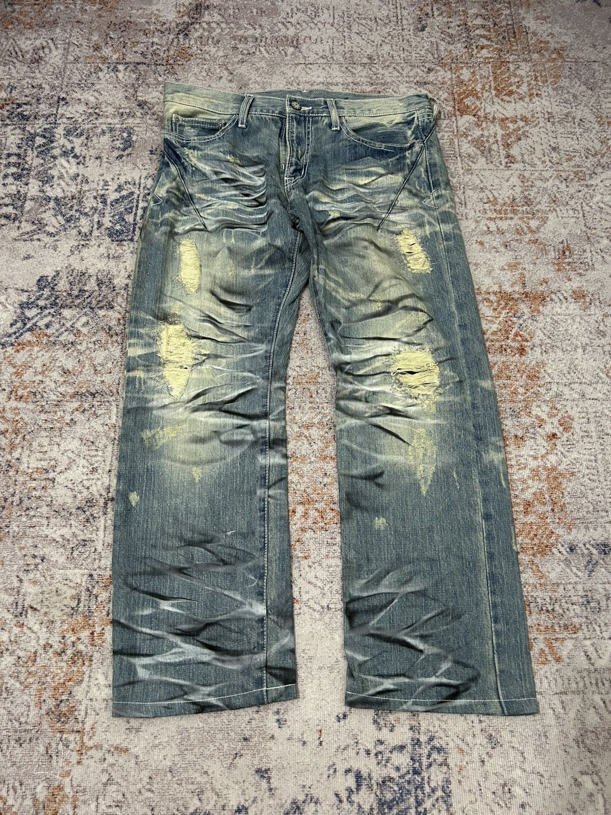 If Six Was Nine Urban Craft HonneyComb Painted Distressed Jeans Size US 34 / EU 50 - 2 Thumbnail
