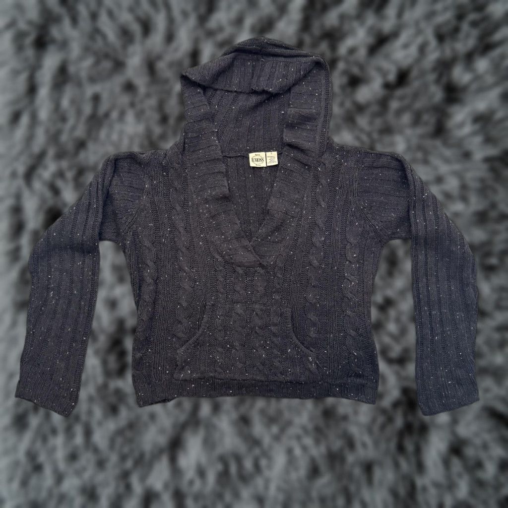Vintage VINTAGE Unbranded B Moss Cable Knit Hooded Cropped Sweater L Gray Dark Academia Streetwear Women Pullover Hoodie Pockets 21.5in 47in Chest Size L / US 10 / IT 46 - 1 Thumbnail