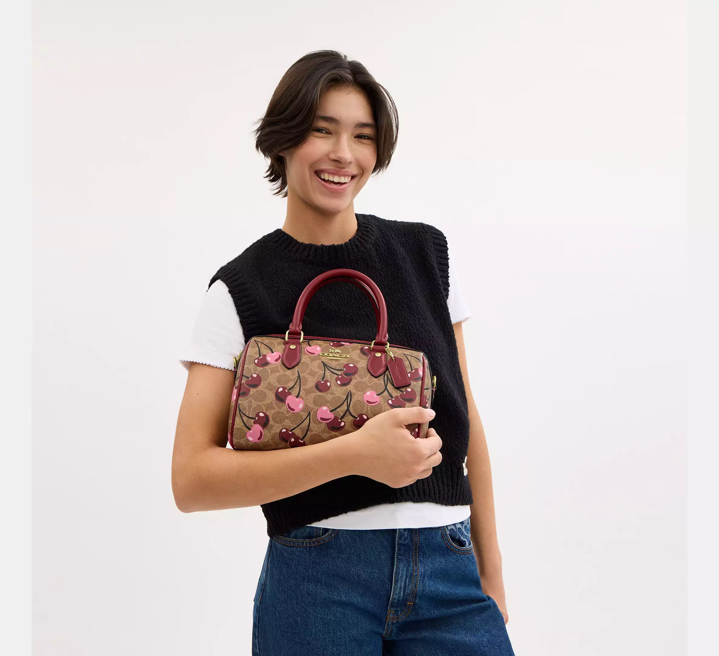 Coach 🍒 Rowan Satchel Bag In Signature Canvas With Cherry CY692 Size ONE SIZE - 6 Thumbnail