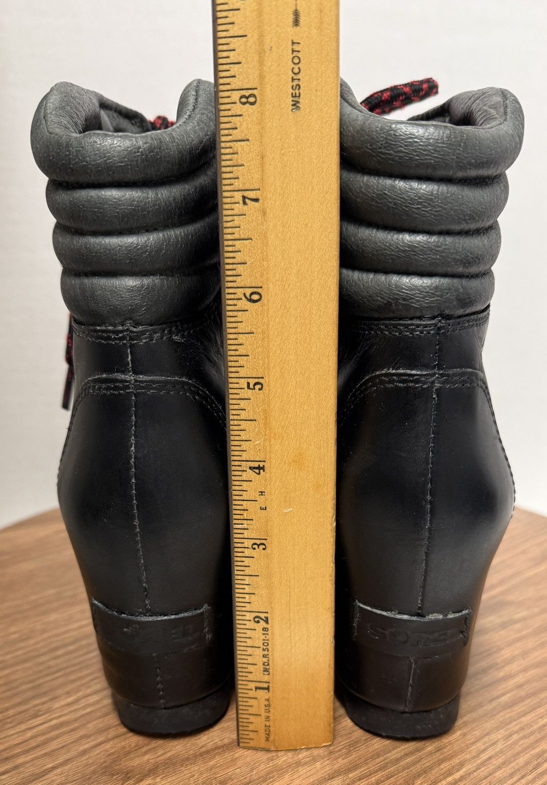 SOREL Sorel Women Black Leather Conquest Wedge Lace Ankle Booties Size US 7.5 / IT 37.5 - 4 Thumbnail