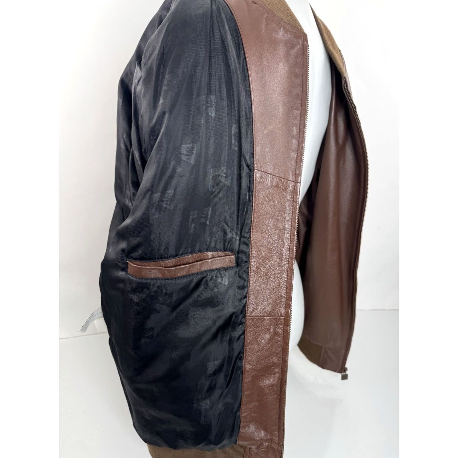 Vintage CORVETTE - The Legend Continues LEATHER Mens XL TALL Bomber Jacket Shirt Jacket Mens XL Brown Leather Bomber Jacket 80s 90s Vintage Mens Size US XL / EU 56 / 4 - 5 Thumbnail