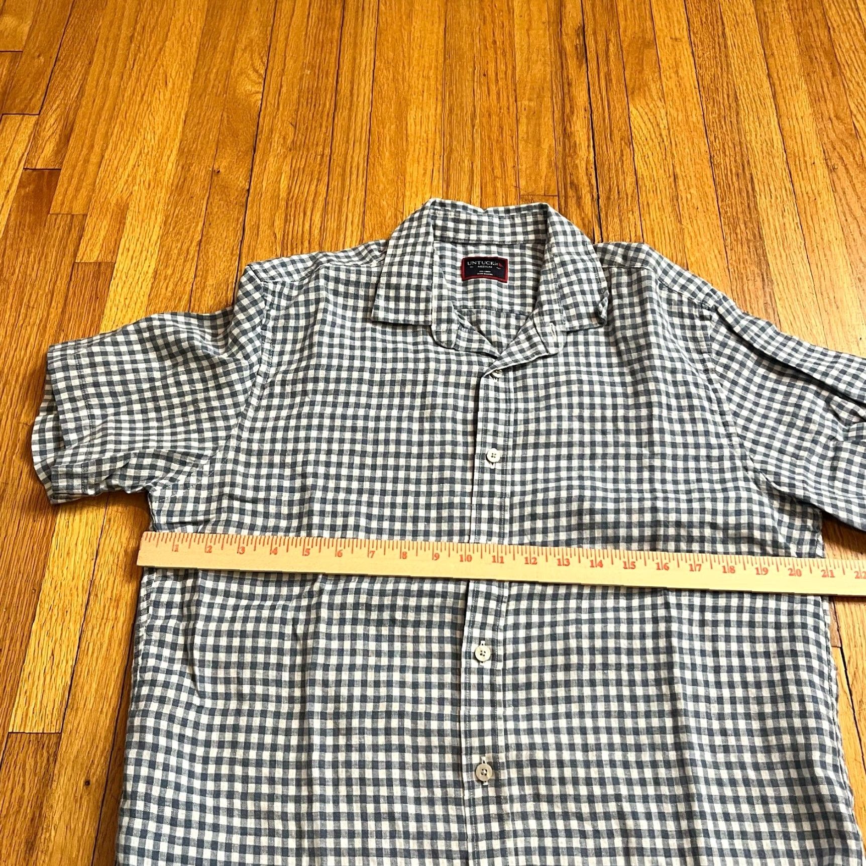 UNTUCKit UNTUCKit Shirt Mens Medium Plaid Linen Button Short Sleeve Blue Size US M / EU 48-50 / 2 - 5 Thumbnail