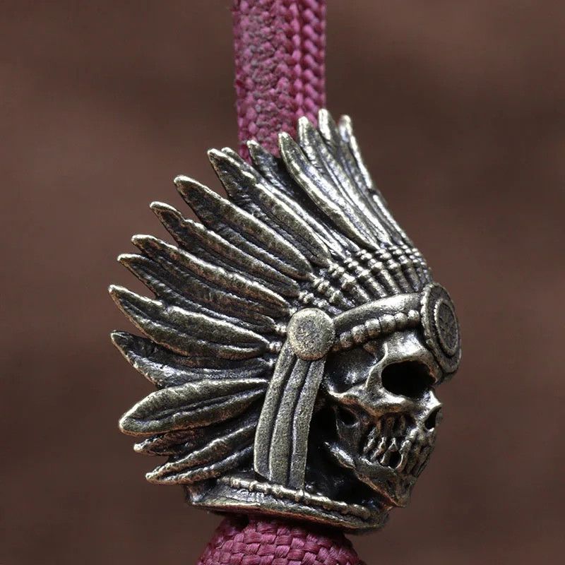 Handmade 2Pcs Tribal Chief Skull Knife Beads Paracord Zipper Charms Size ONE SIZE - 5 Thumbnail