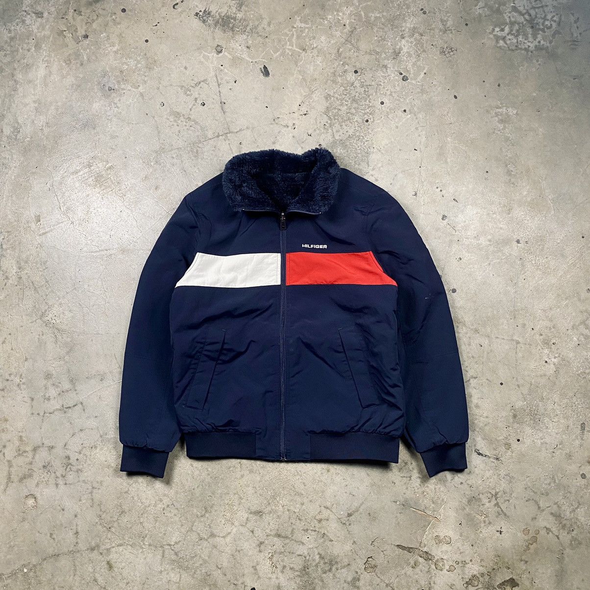 Rare Tommy Hilfiger Reversible Fur Zip Up Jacket