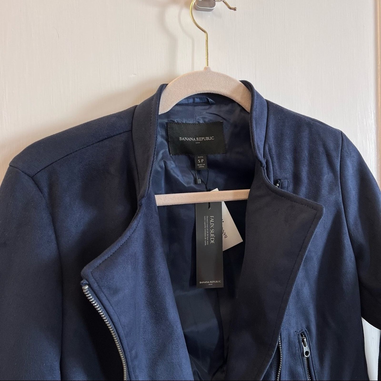 Banana Republic Banana Republic Petite Blue Faux Suede Moto Jacket Size S / US 4 / IT 40 - 11 Thumbnail
