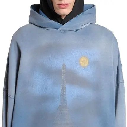 Balenciaga o1bcso1str0426 Paris Moon Hoodie Oversized In Blue Size US L / EU 52-54 / 3 - 3 Thumbnail