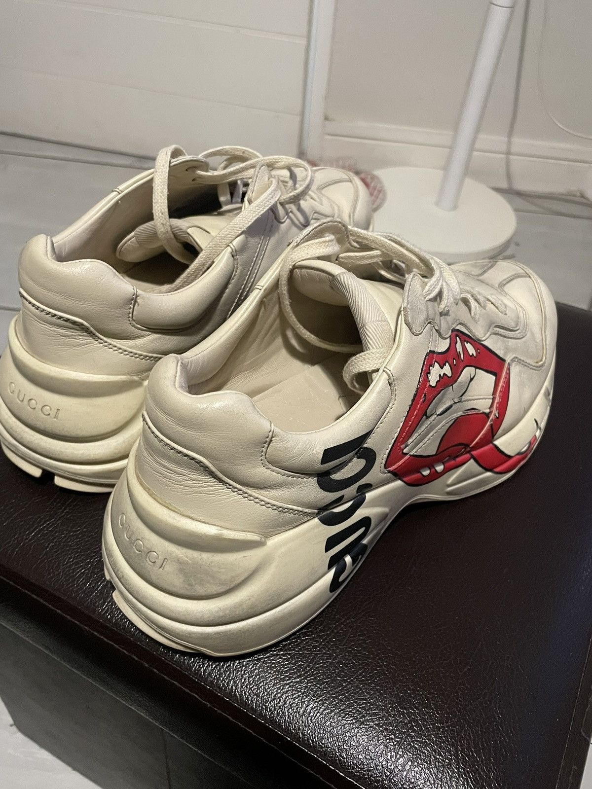 Gucci Men Leather Rython Dirty Mouth Sneakers Ivory