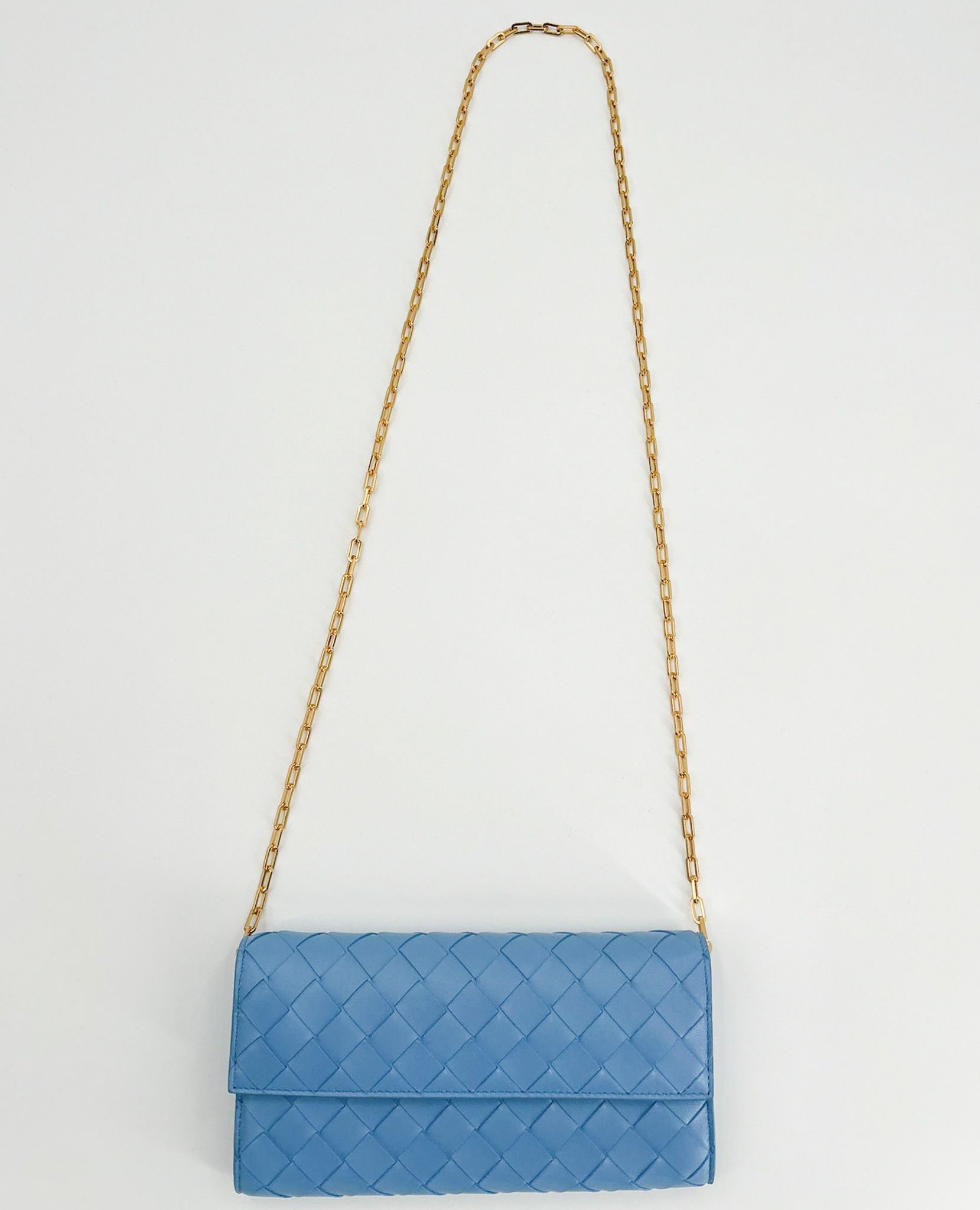 Bottega Veneta Bottega Veneta Intrecciato Leather Chain Wallet - Sky Blue Size ONE SIZE - 1 Thumbnail