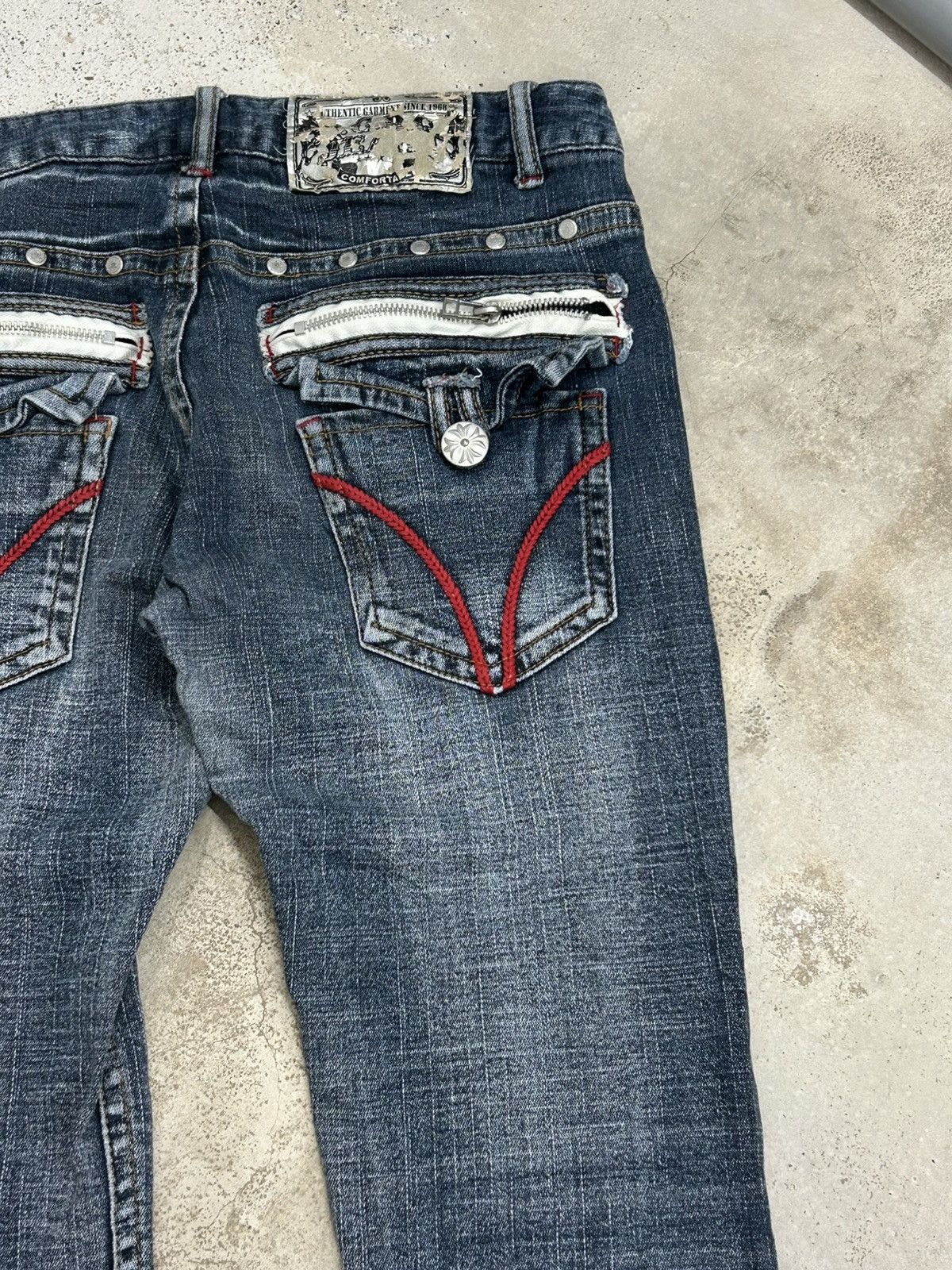 GOSTAR DE FUGA Flare BCBG Bootcut Distressed Fade Washed Button Studded Size US 30 / EU 46 - 12 Thumbnail