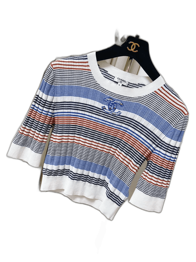 Chanel Chanel Red White Blue Knit Top Size S / US 4 / IT 40 - 1 Thumbnail