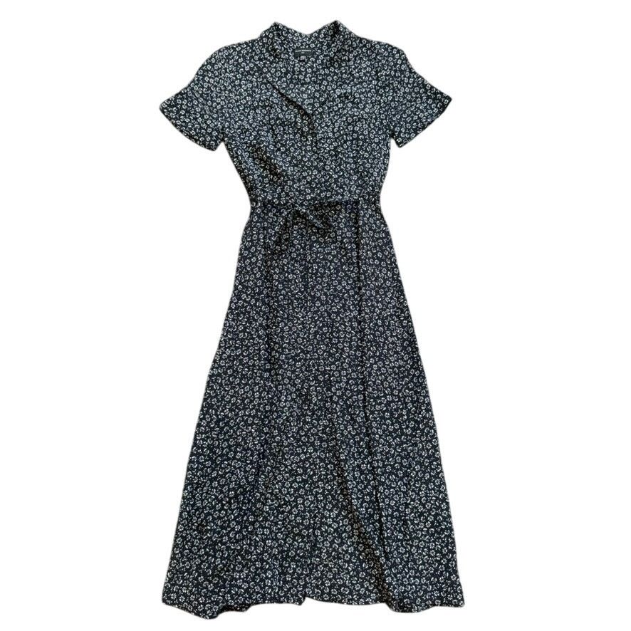 Club Monaco Club Monaco Floral Open Neck Silk Shirt Dress Black, Size XS Size XS / US 0-2 / IT 36-38 - 4 Thumbnail