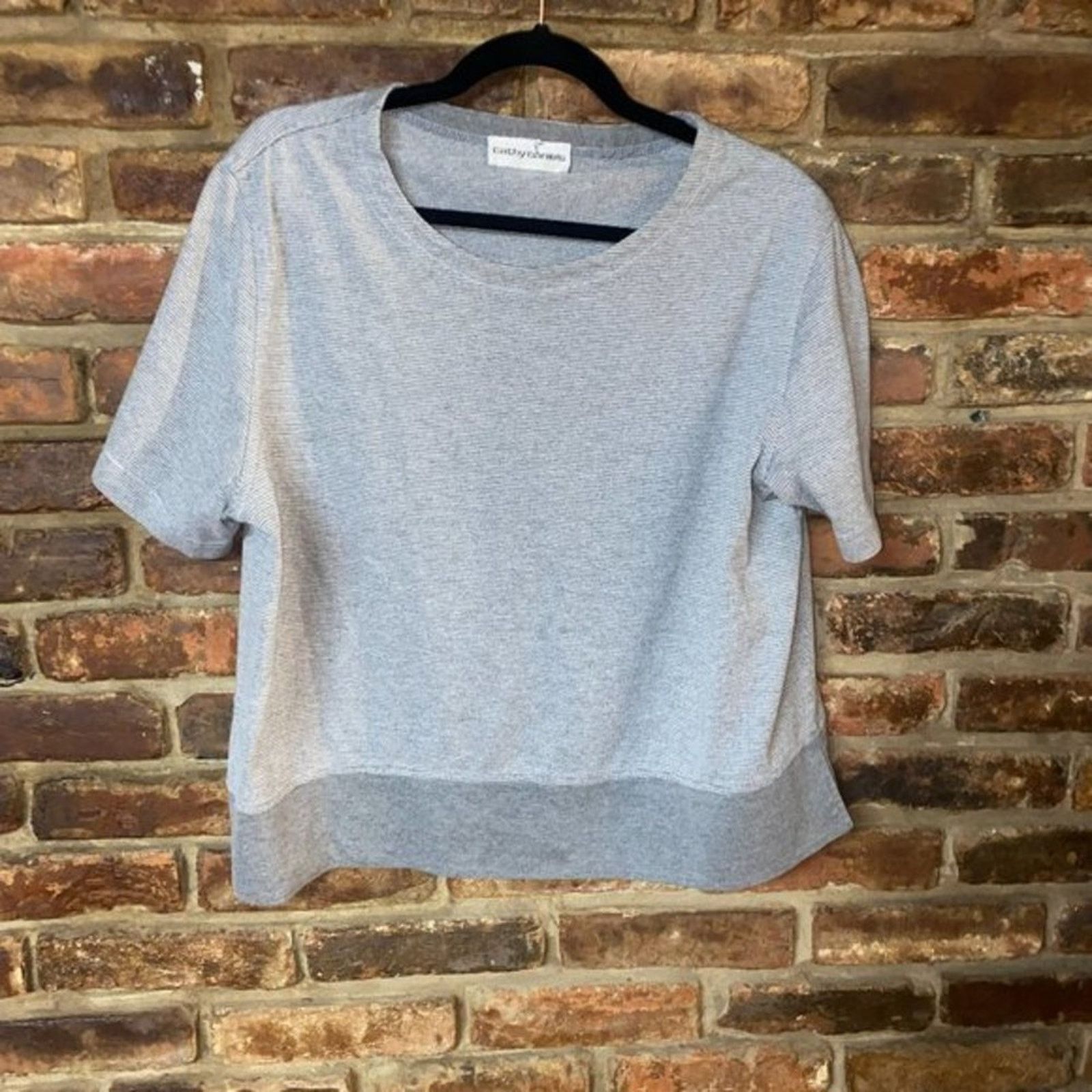 Other Cathy Daniels Gray White Striped Short Sleeve Top Size Large Size L / US 10 / IT 46 - 1 Thumbnail