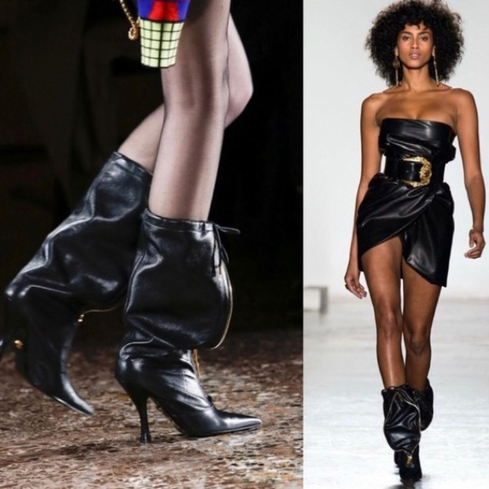 Versace Versace Black Slouchy Runway Zippered Boots With Tie Closure Size US 6 / IT 36 - 8 Thumbnail