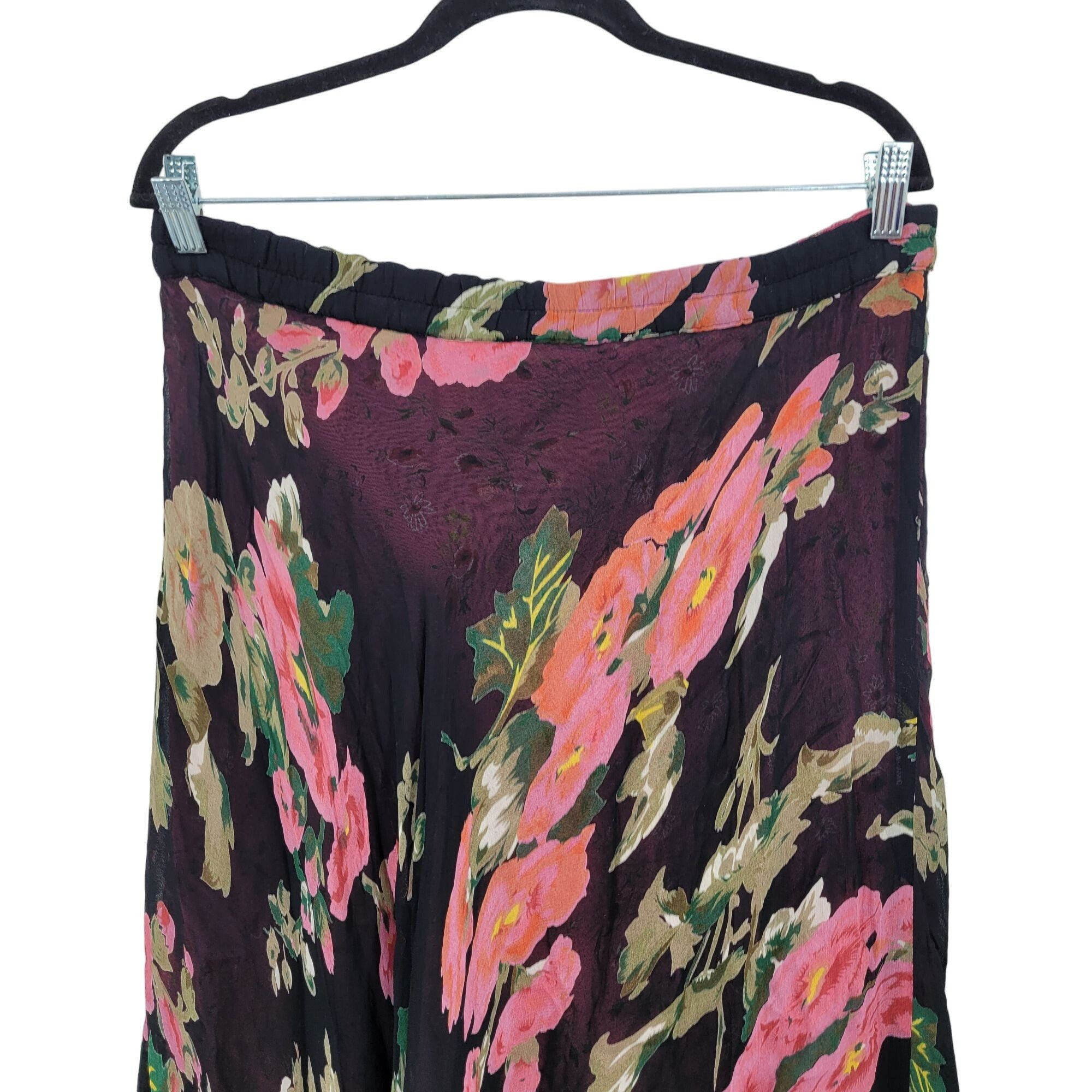 Vintage Vintage Reversible Floral Maxi Skirt M Black Pink Ditzy Size 35" - 16 Thumbnail