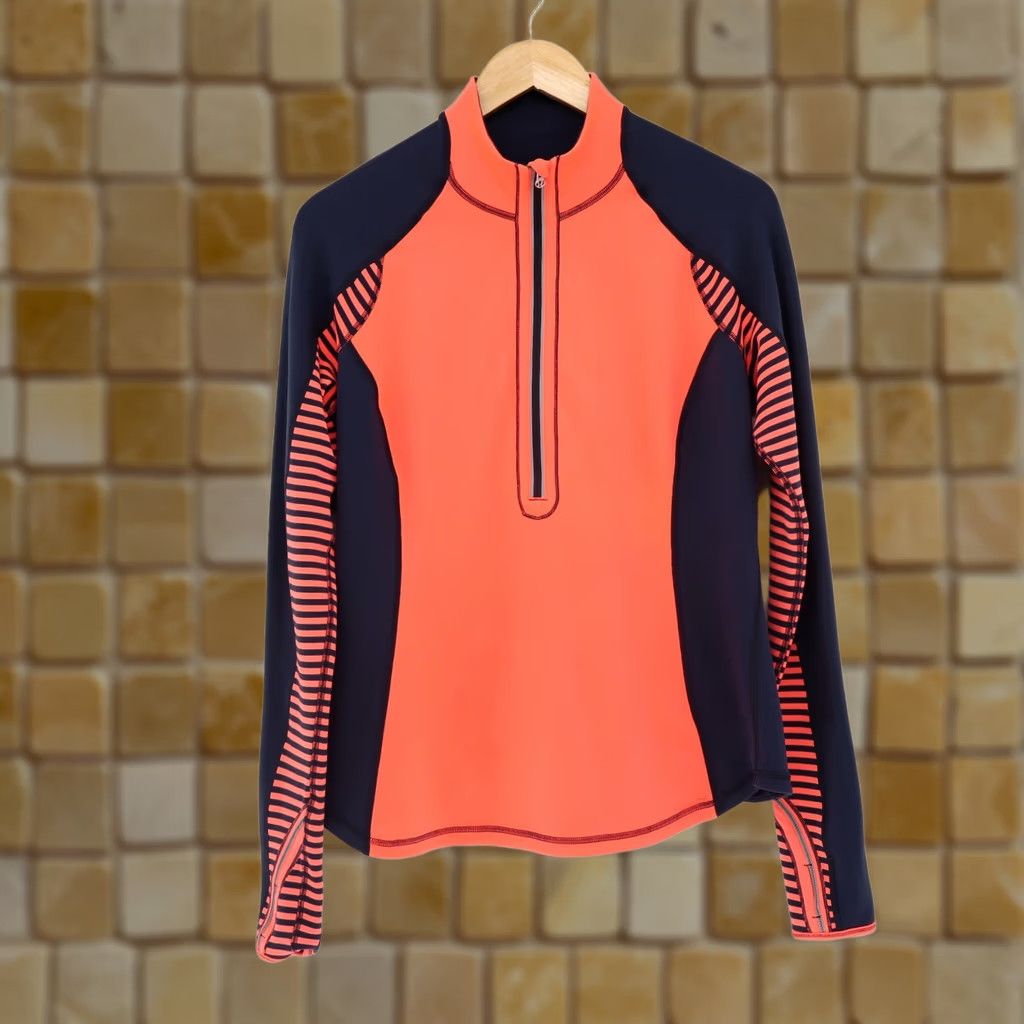 Lululemon Lululemon Run U-Turn 1/2 Zip Pull Over Light Flare Inkwell Classic Stripe Sz 8 Size ONE SIZE - 1 Thumbnail