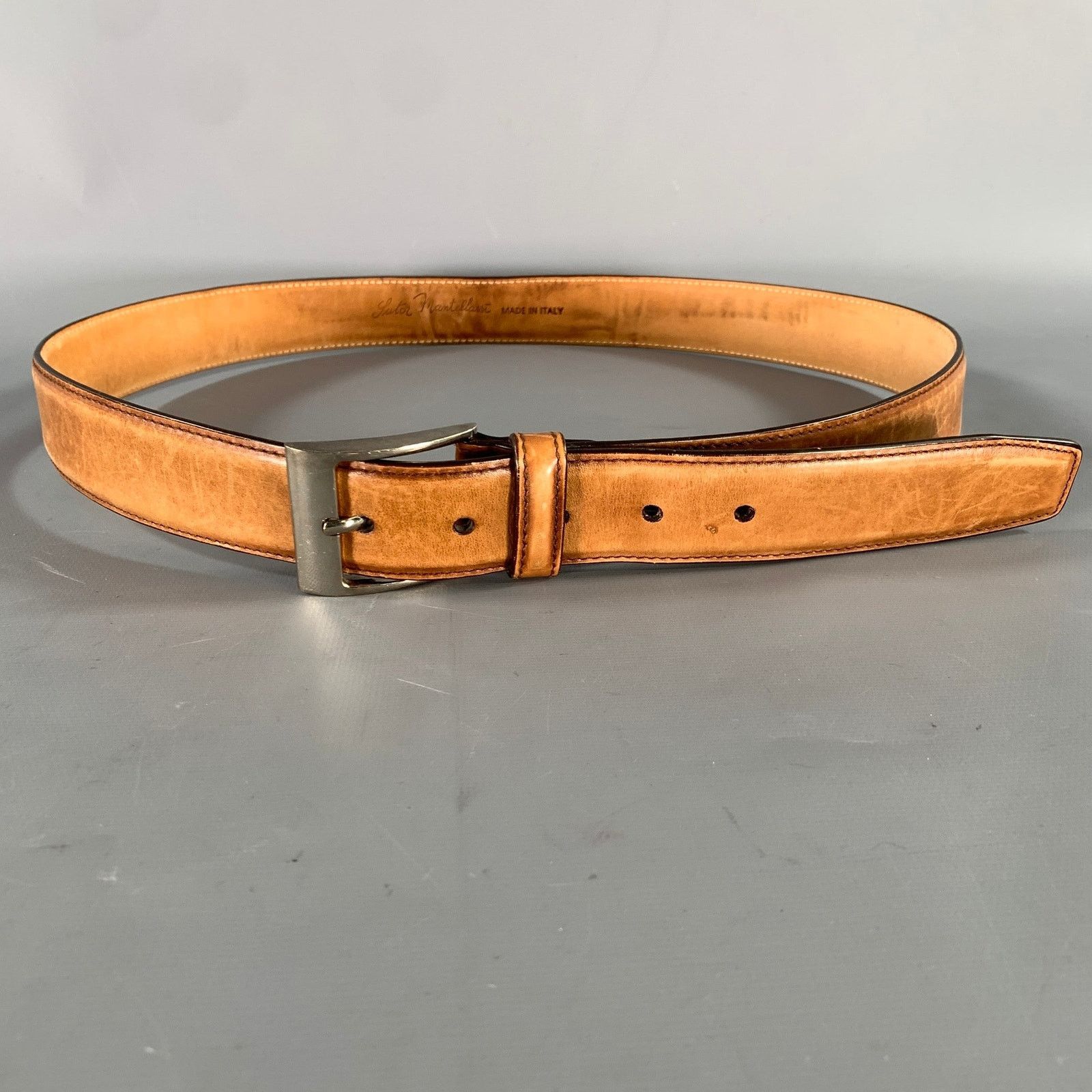 Sutor Mantellassi SUTOR MANTELLASSI Size 38 Camel Distressed Leather Belt Size 38 - 1 Thumbnail