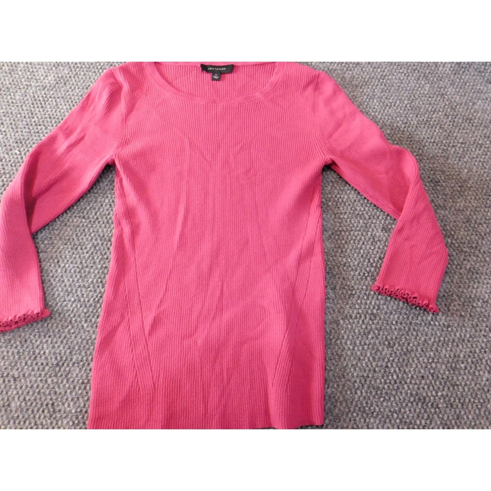 Ann Taylor Ann Taylor Womens Sweater Crew Neck Pullover Knit Pink Medium Rib Knit Classic Designer Stretch Knit Pattern Womens Pullover Neatly Crossover? Size M / US 6-8 / IT 42-44 - 2 Thumbnail