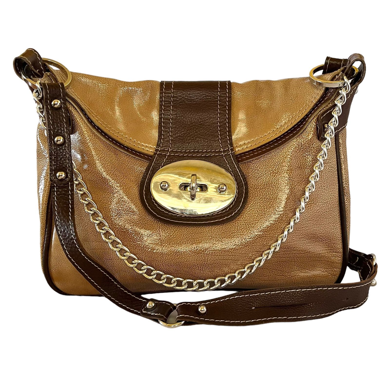 Other Vin Baker Tan Brown Patent Leather Chain Strap Satchel Bag Size ONE SIZE - 1 Thumbnail