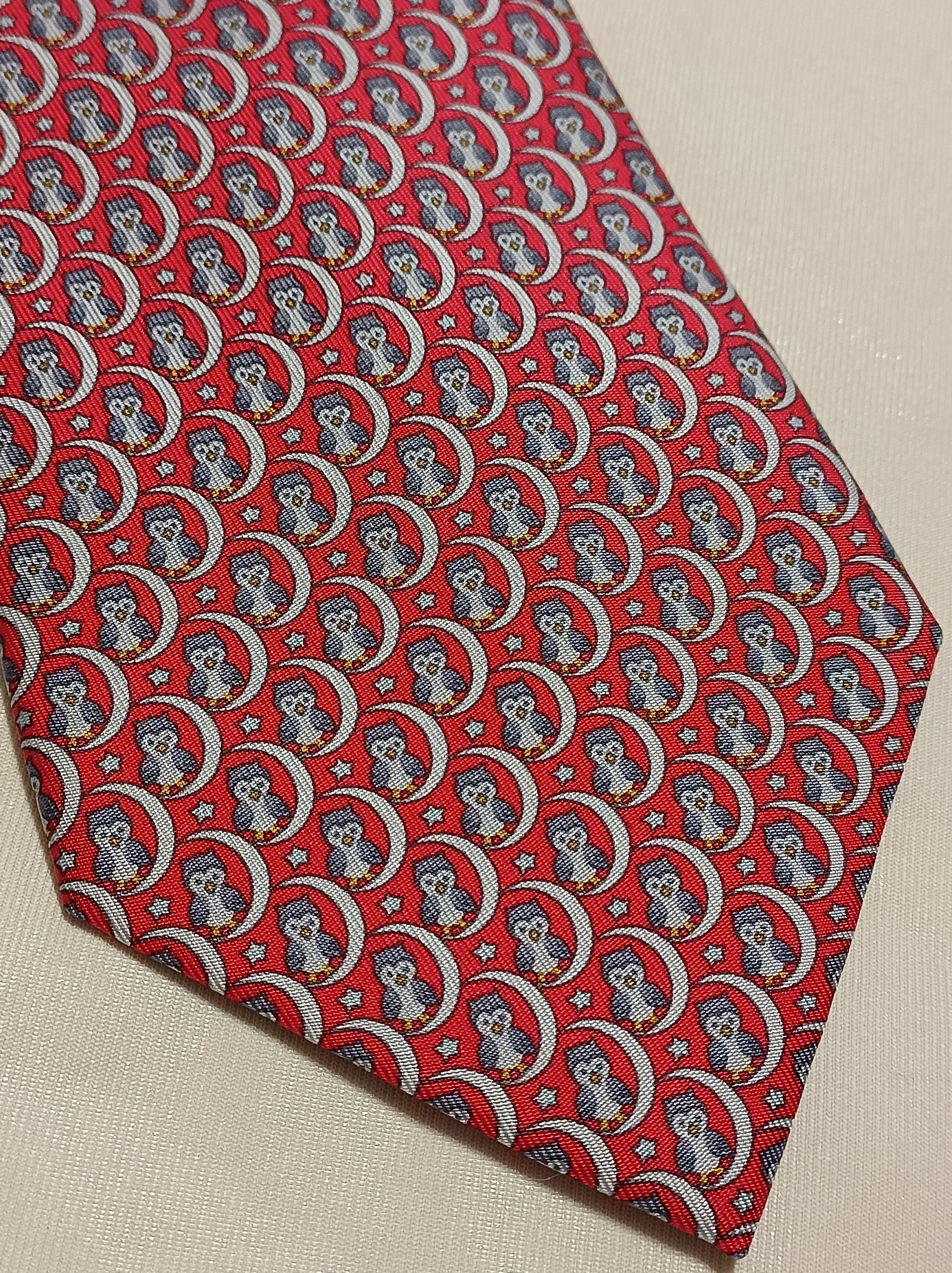 Hermes HERMES Red Owels Twill Silk Mens Necktie Tie 5269 SA Size ONE SIZE - 6 Thumbnail