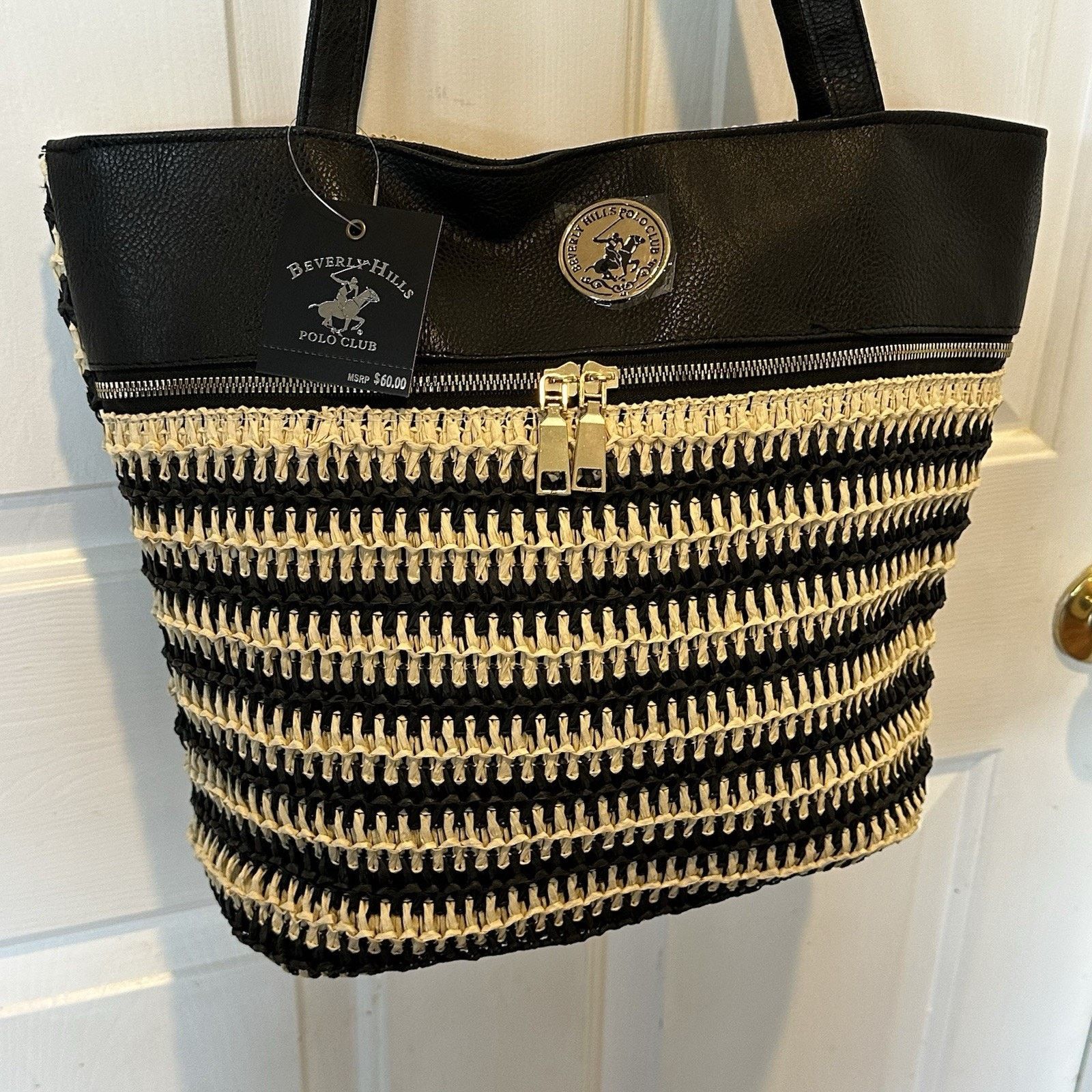 Beverly Hills Polo Club Beverly Hills Polo Club Tan & Black Woven Tote Size ONE SIZE - 12 Thumbnail