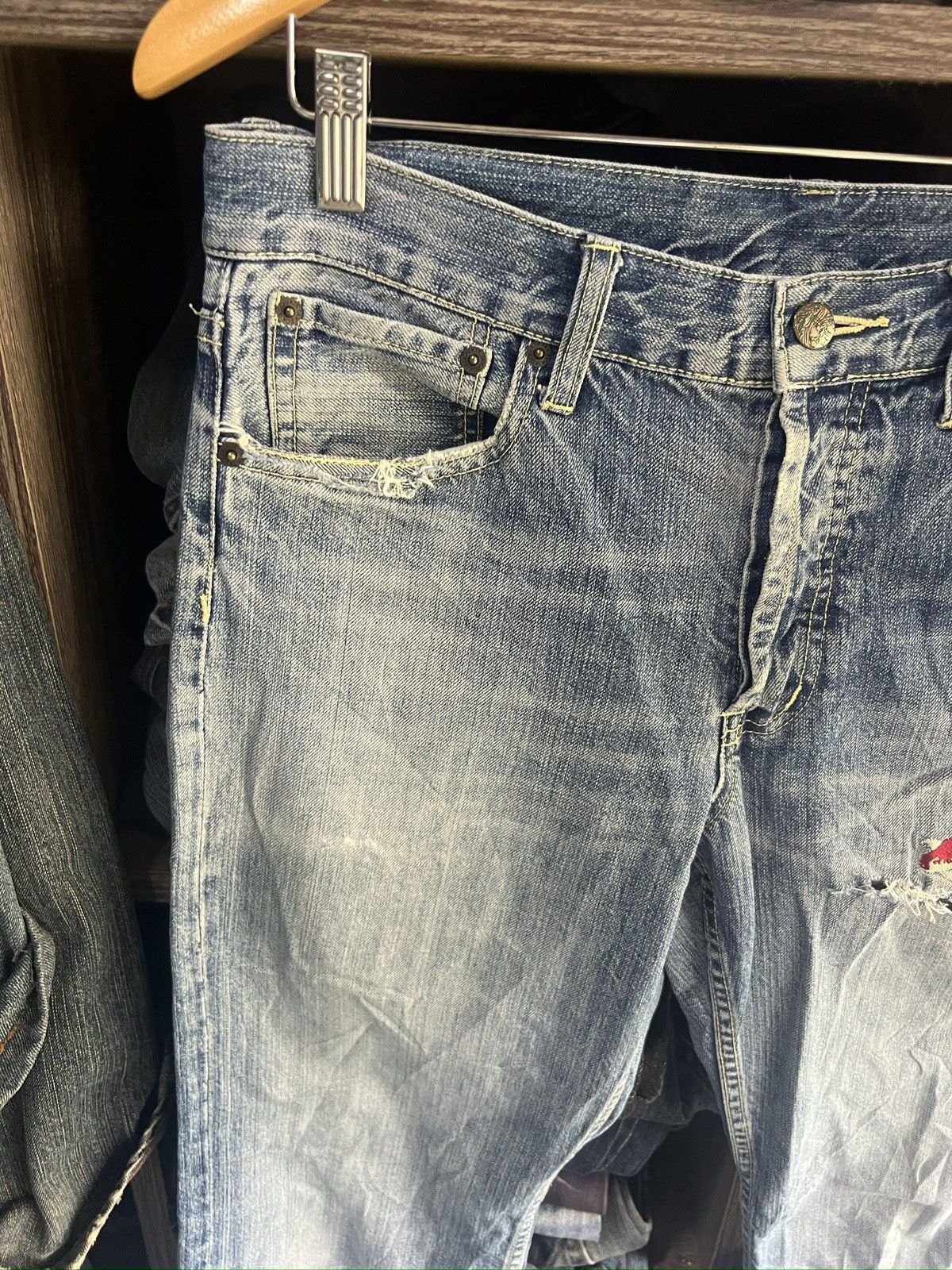 Takeo Kikuchi 🔥Vintage Takeo Kikuchi Embroidery Koi Fish Distressed Denim Size US 33 - 5 Thumbnail