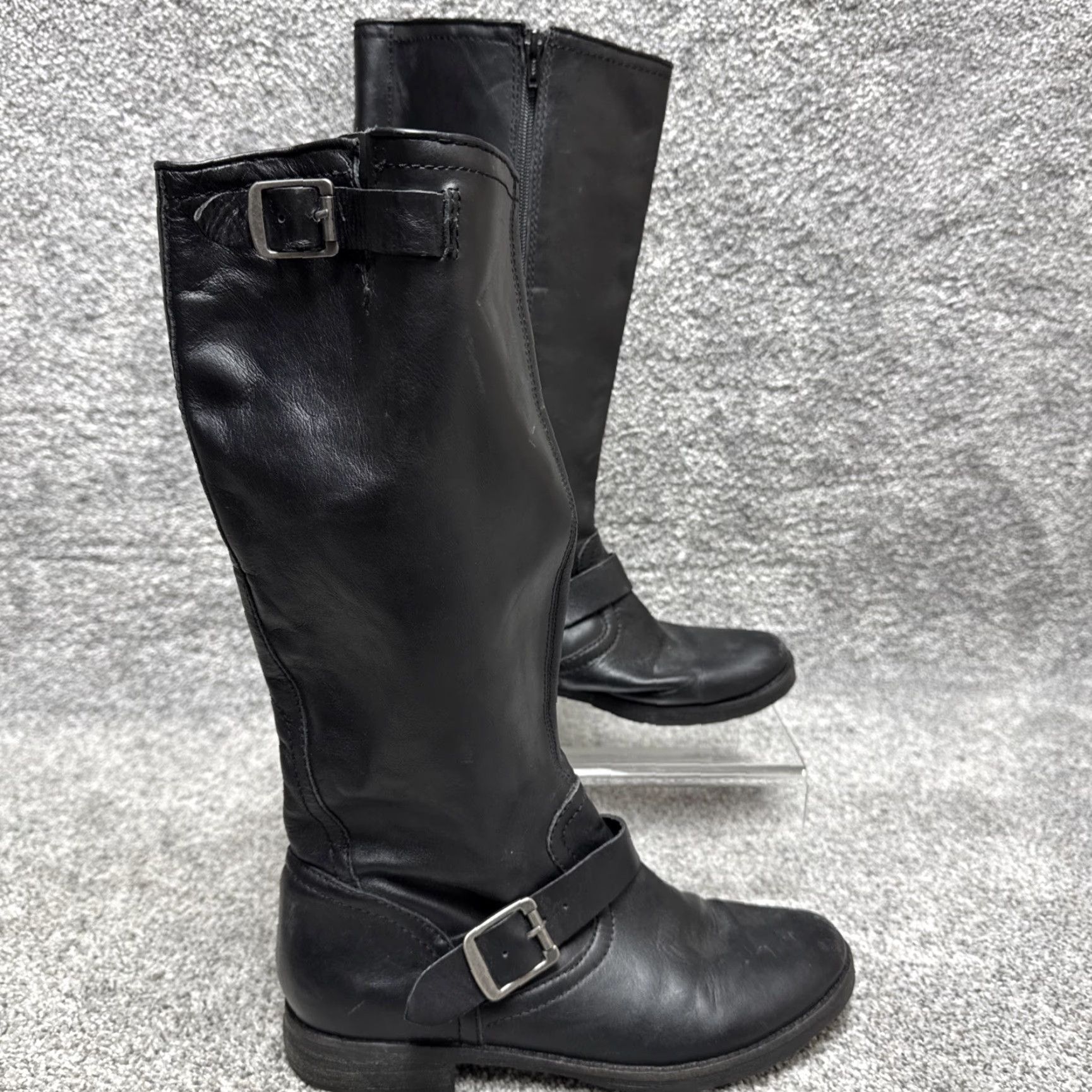 Vintage CIVICO Boots Womens 8.5 Leather Riding Boots Biker Gothic Dark Academia Mob Wife Mid-Calf Zip Black Leather M Women Gear Street Wear? Size US 9 / IT 39 - 2 Thumbnail