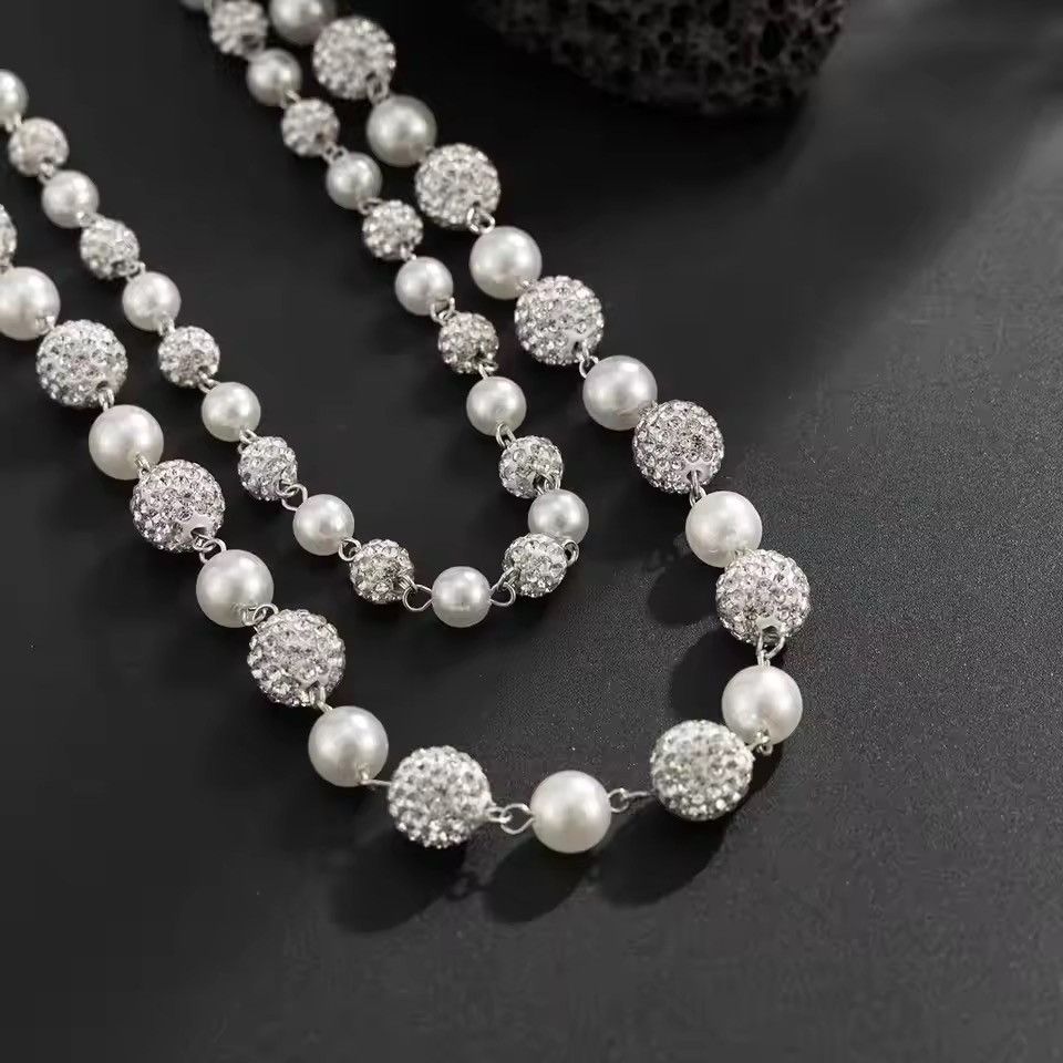 Jewelry Double Layer Pearl & Rhinestone Disco Ball Pant Chain - Size ONE SIZE - 6 Thumbnail