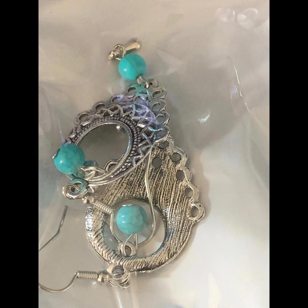 Designer Bohemian Silver Turquoise Earrings Size ONE SIZE - 2 Thumbnail