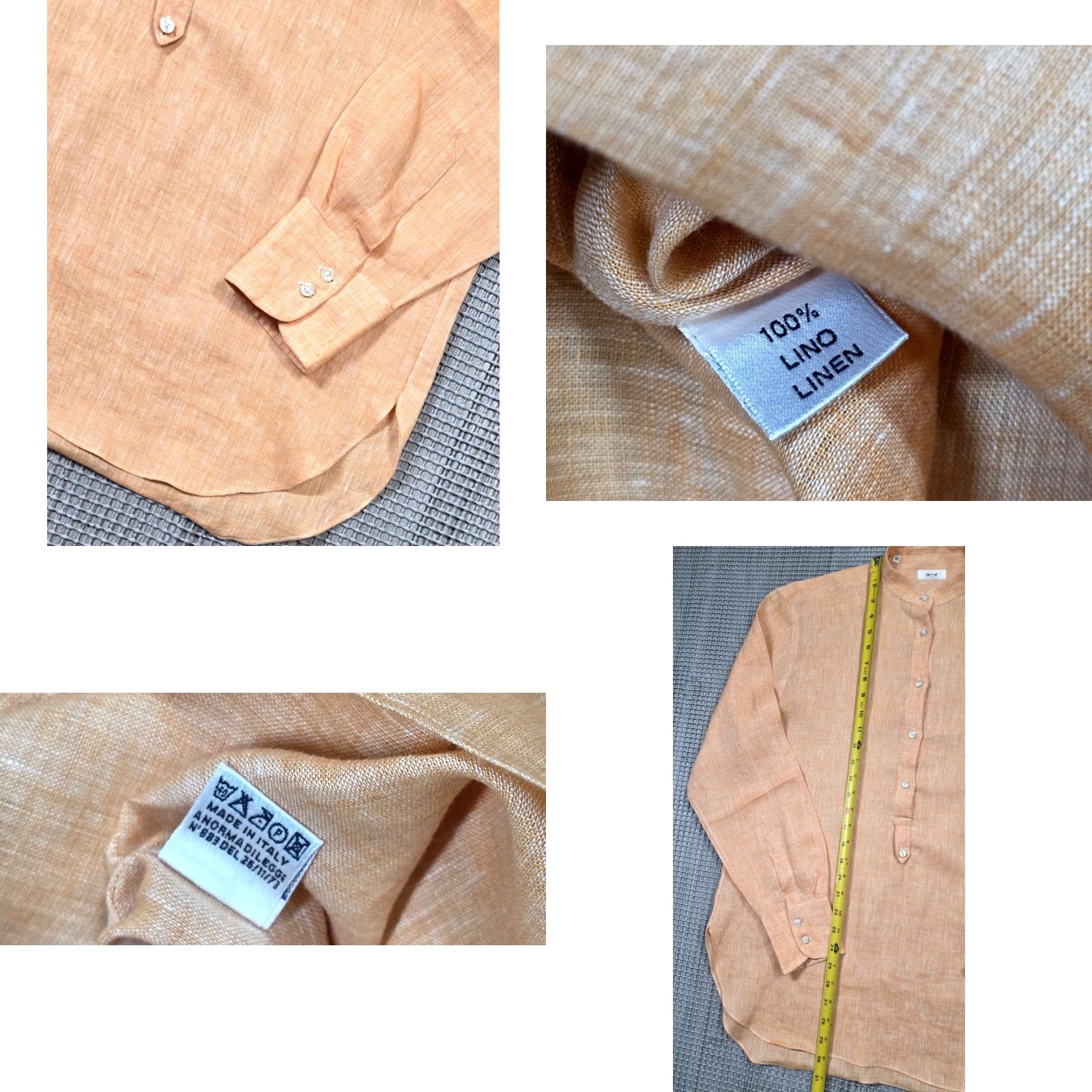 Vintage giangi napoli Top Women Button-Up Shirt Long Sleeve Linen Blouse Orange Band Collar 46 Italy Size L / US 10 / IT 46 - 9 Thumbnail