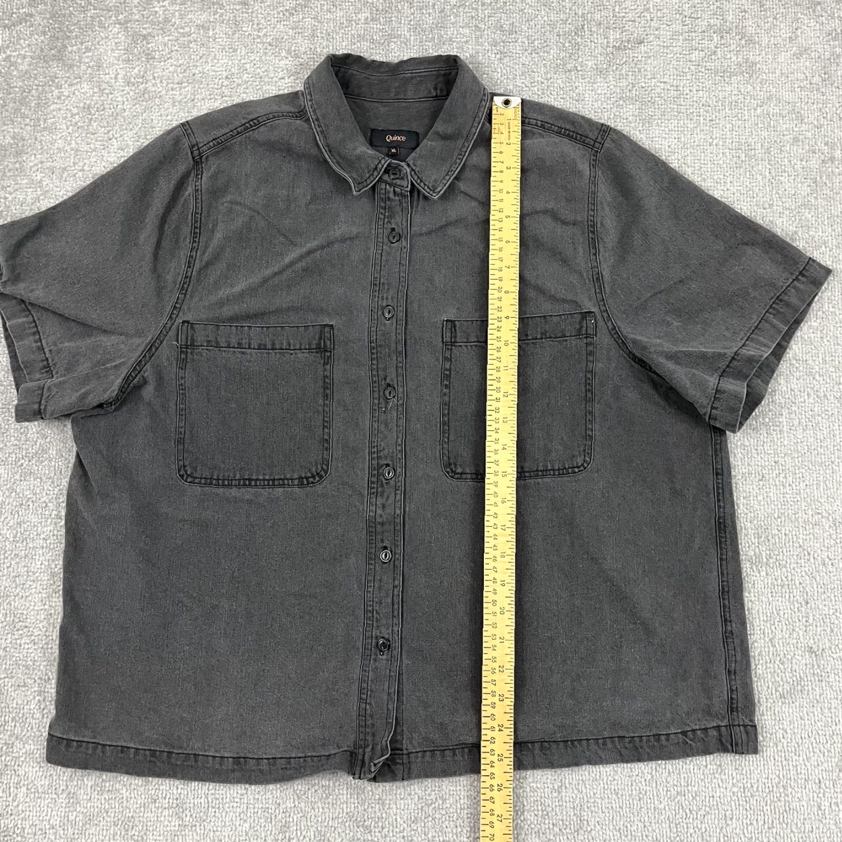 Quince Quince Boxy Button-Up Shirt Womens XL Casual Gray Cotton Short Sleeve Pockets Size XL / US 12-14 / IT 48-50 - 3 Thumbnail