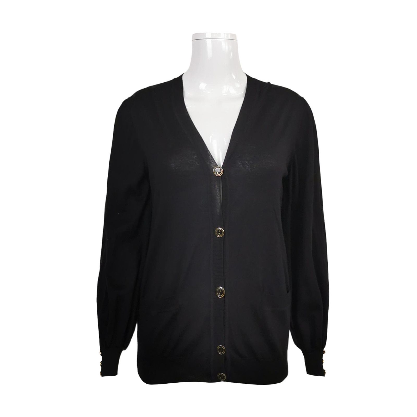 Gucci Gucci Black Wool Silk V-Neck Cardigan Size S Size S / US 4 / IT 40 - 1 Thumbnail