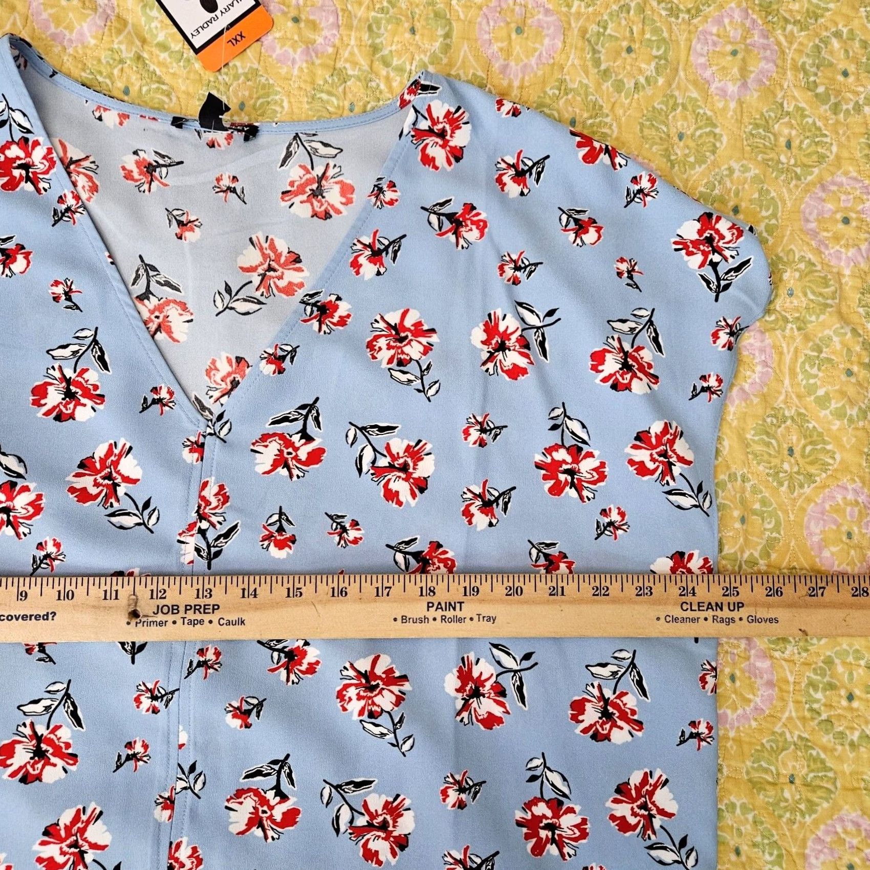 Vintage Hilary Radley Women's Blue Floral Combo Short Sleeve Blouse Size XXL NEW Size XXL / US 16-18 / IT 52-54 - 7 Thumbnail